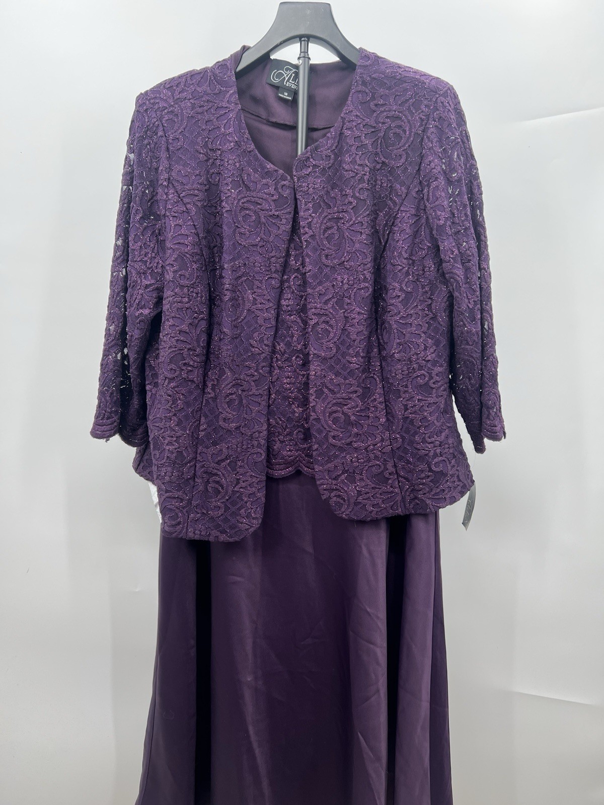 Alex Evenings Dress Set Eggplant Lace Jacket Sleeveless Dress 2PC 18 Alex Evenings Dress Set Eggplant Lace Jacket Sleeveless Dress 2PC 18