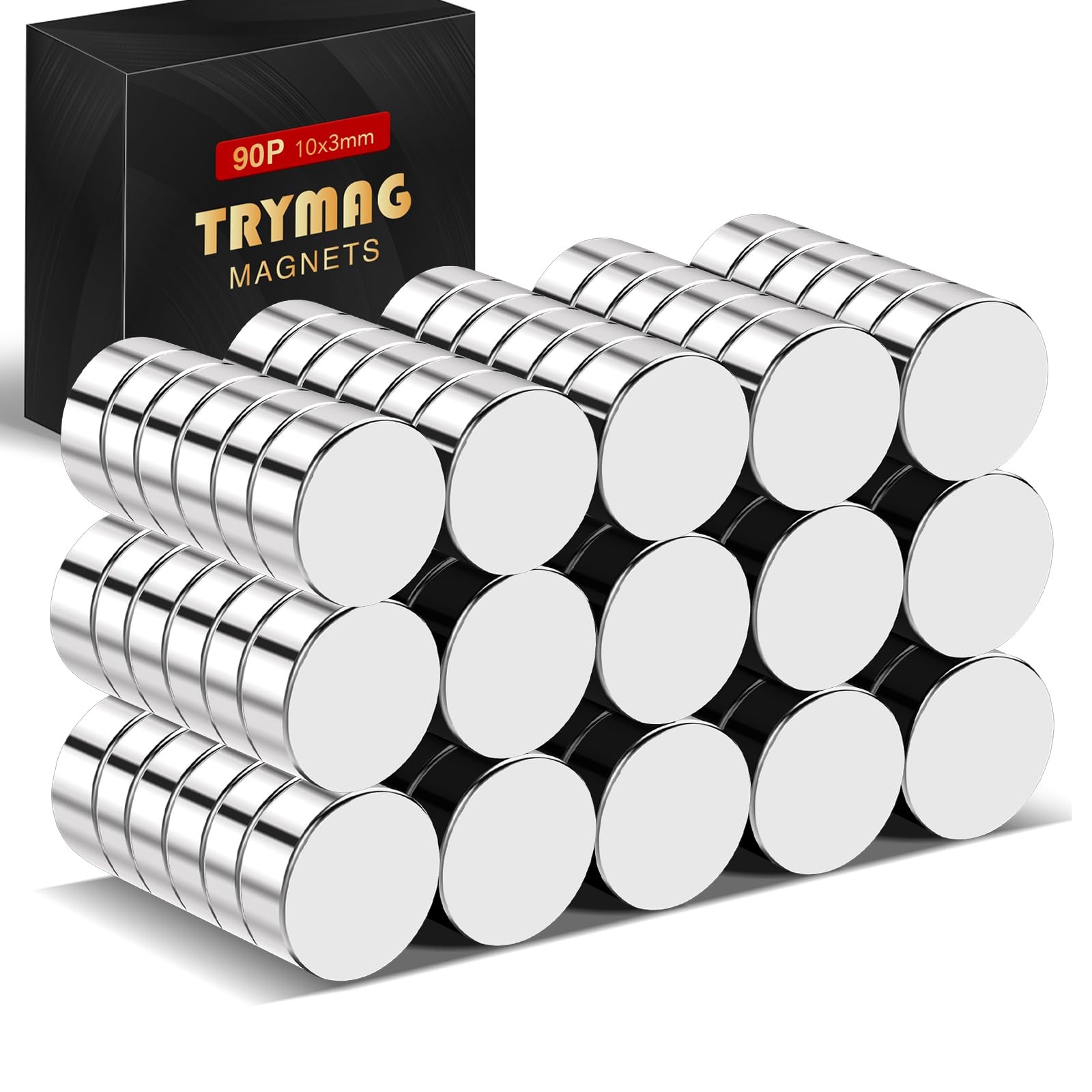 TRYMAG 10x3mm 90Pcs Small Rare Earth Neodymium Round Fridge Magnets