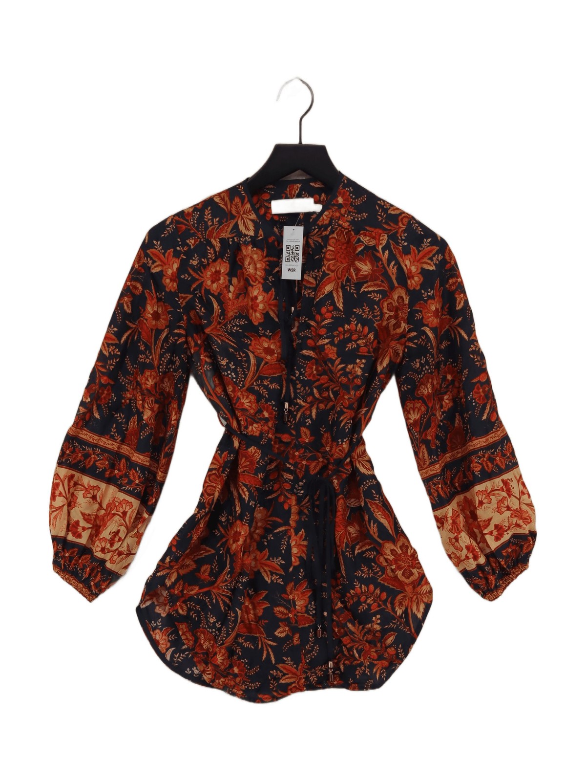 Zimmermann Women\'s Blouse UK 4 Orange Floral 100% Silk Long Sleeve V-Neck Basic