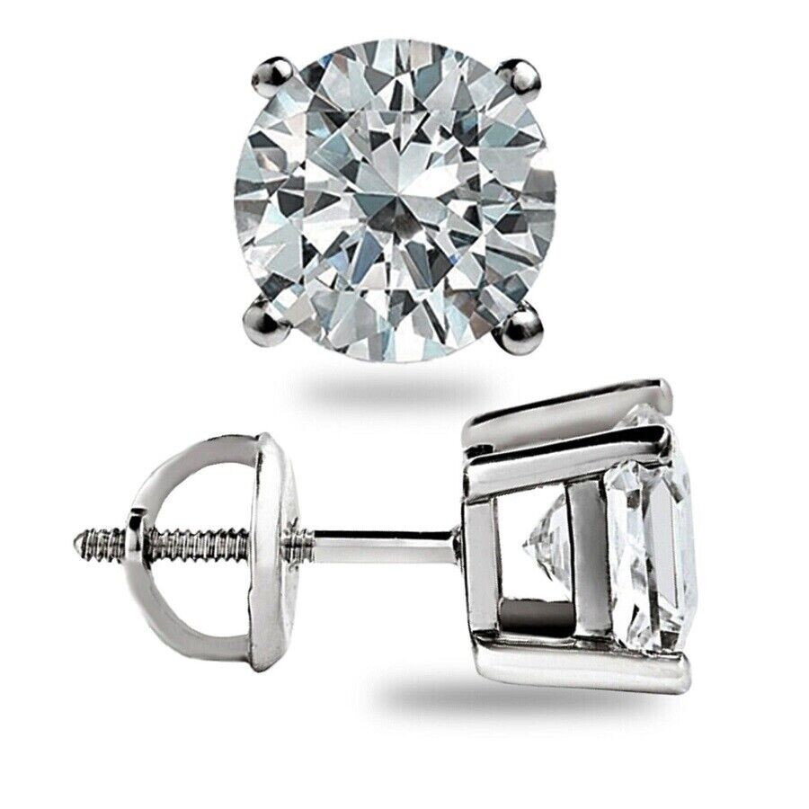 Real 3 Ct Round FL/D GRA Moissanite Solitaire Stud Earrings 14K White Gold Gift
