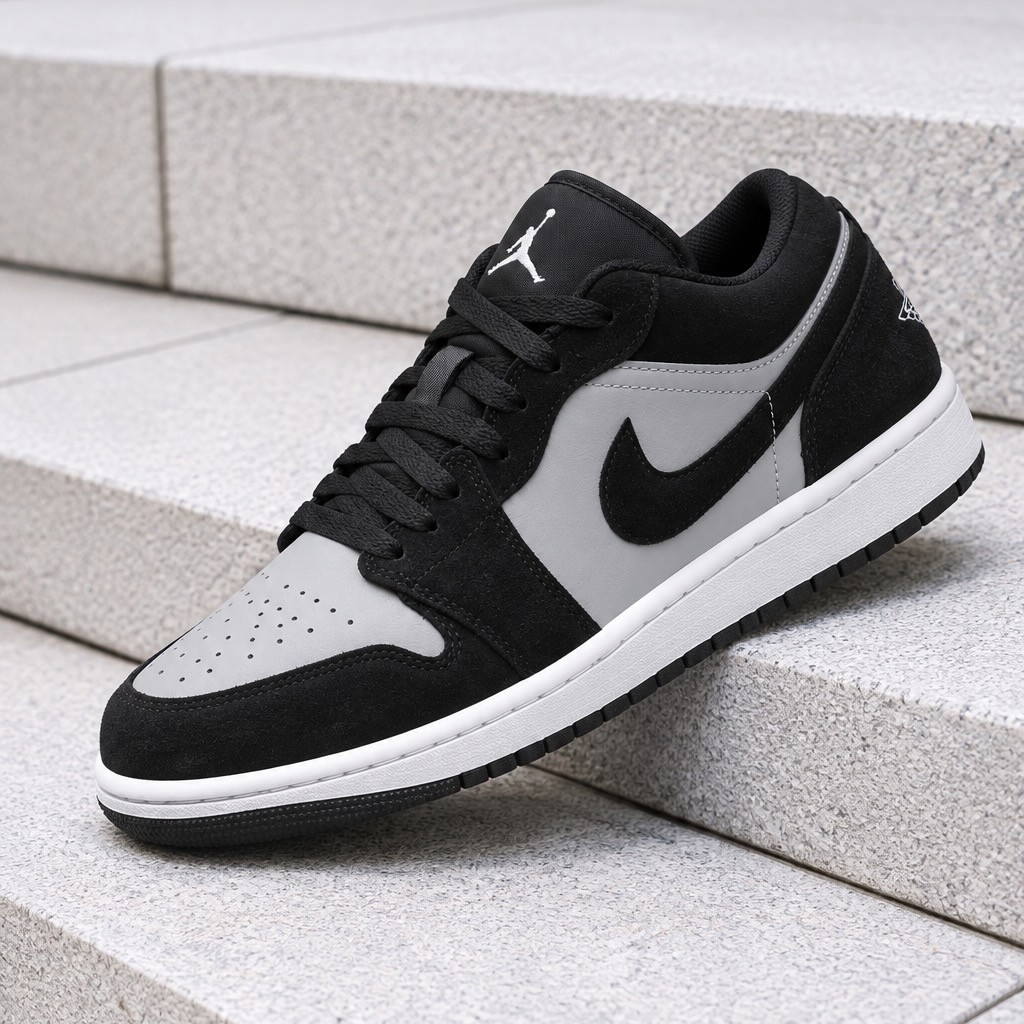 Nike Air Jordan 1 Low Black Light Smoke Grey White 553558-048 Men\'s Size New