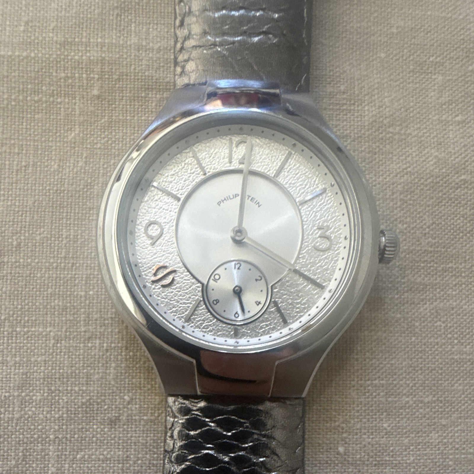 Philip Stein Signature Classic Small Round 35mm Watch Silver Dial Leather strap
