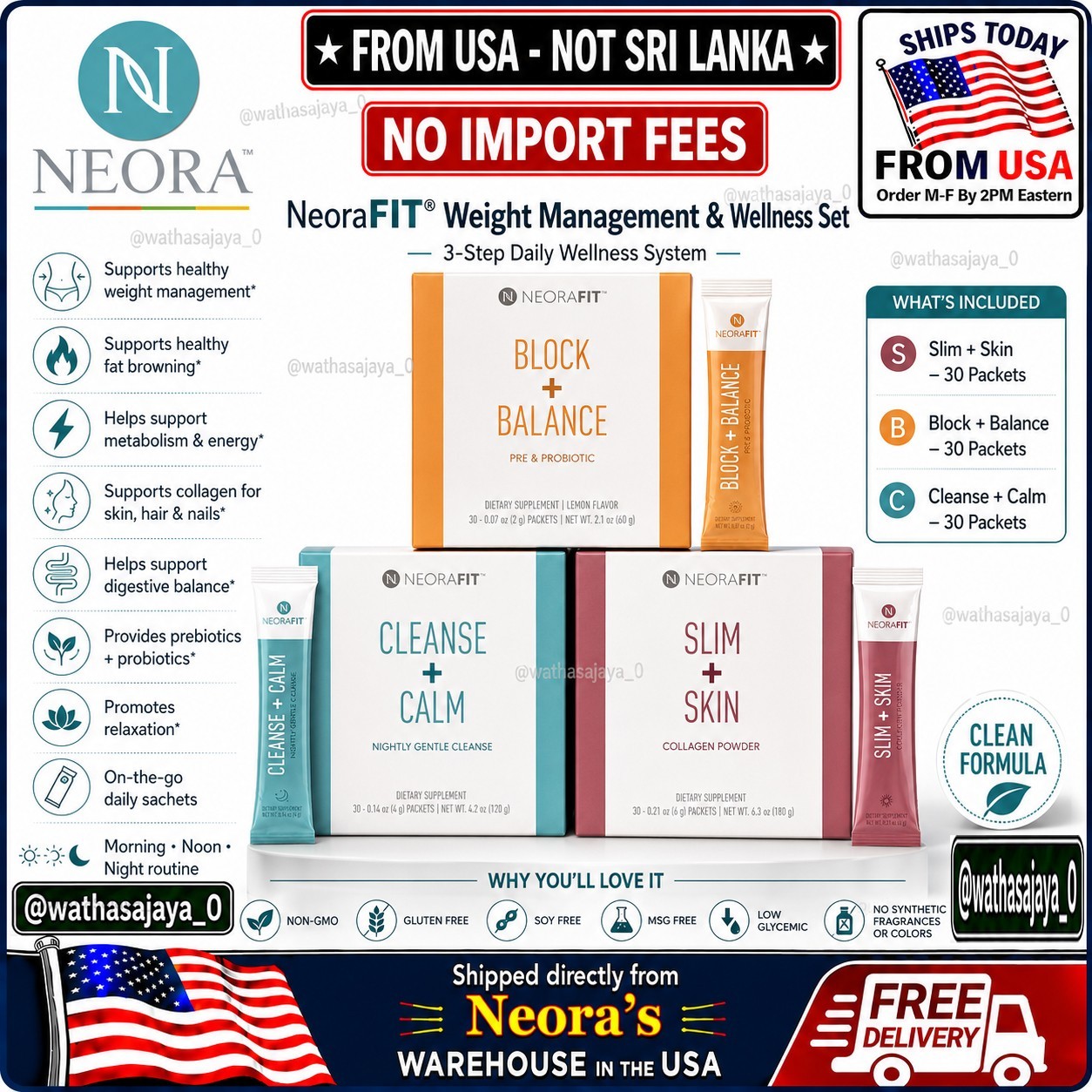 NeoraFIT Weight Management Wellness Set Slim Skin Block Cleanse 90 Packets NEW🔥