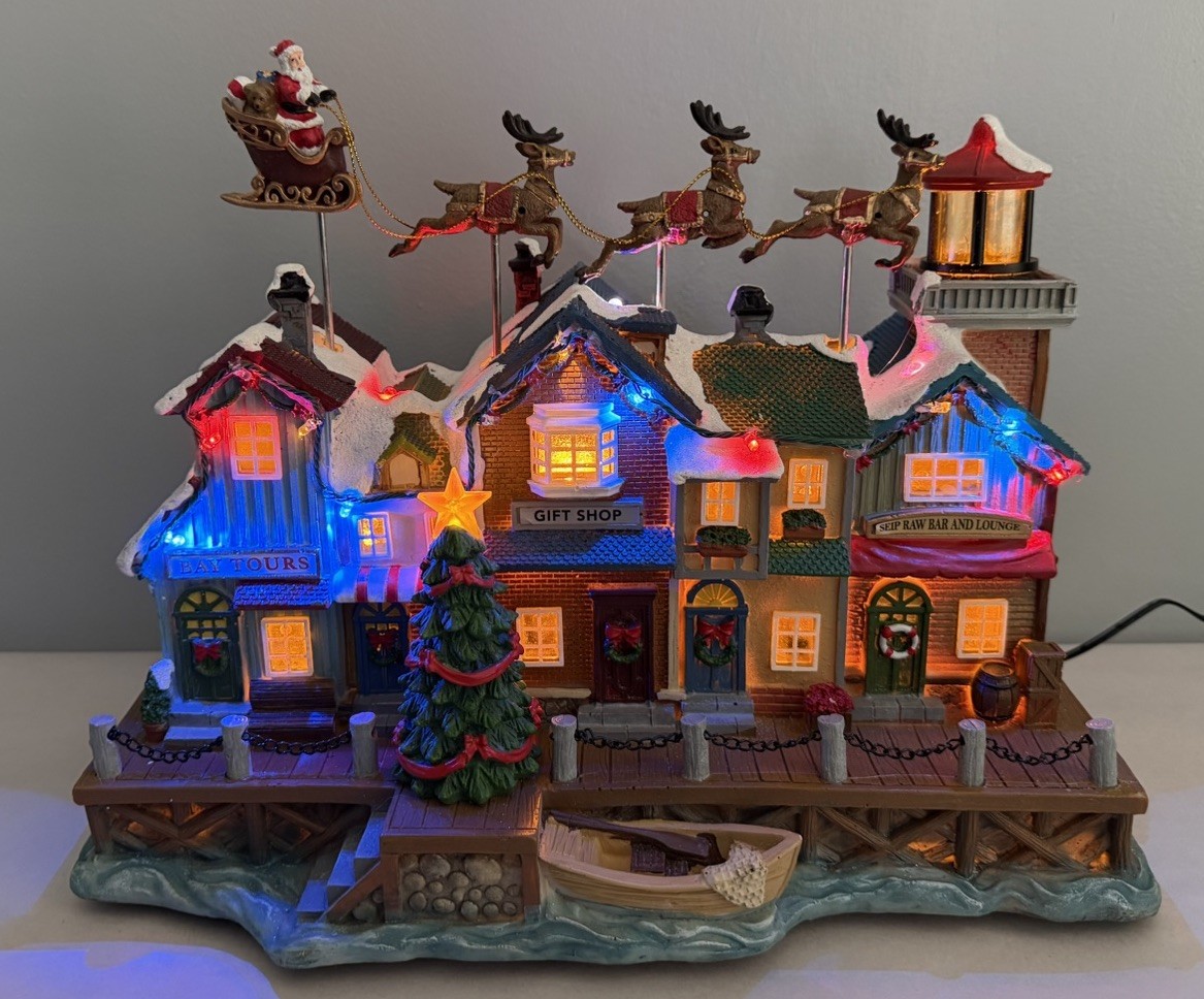 Carole Towne SEIP PIER Santa Claus Reindeer Musical Christmas Village With Box Carole Towne SEIP PIER Santa Claus Reindeer Musical Christmas Village With Box