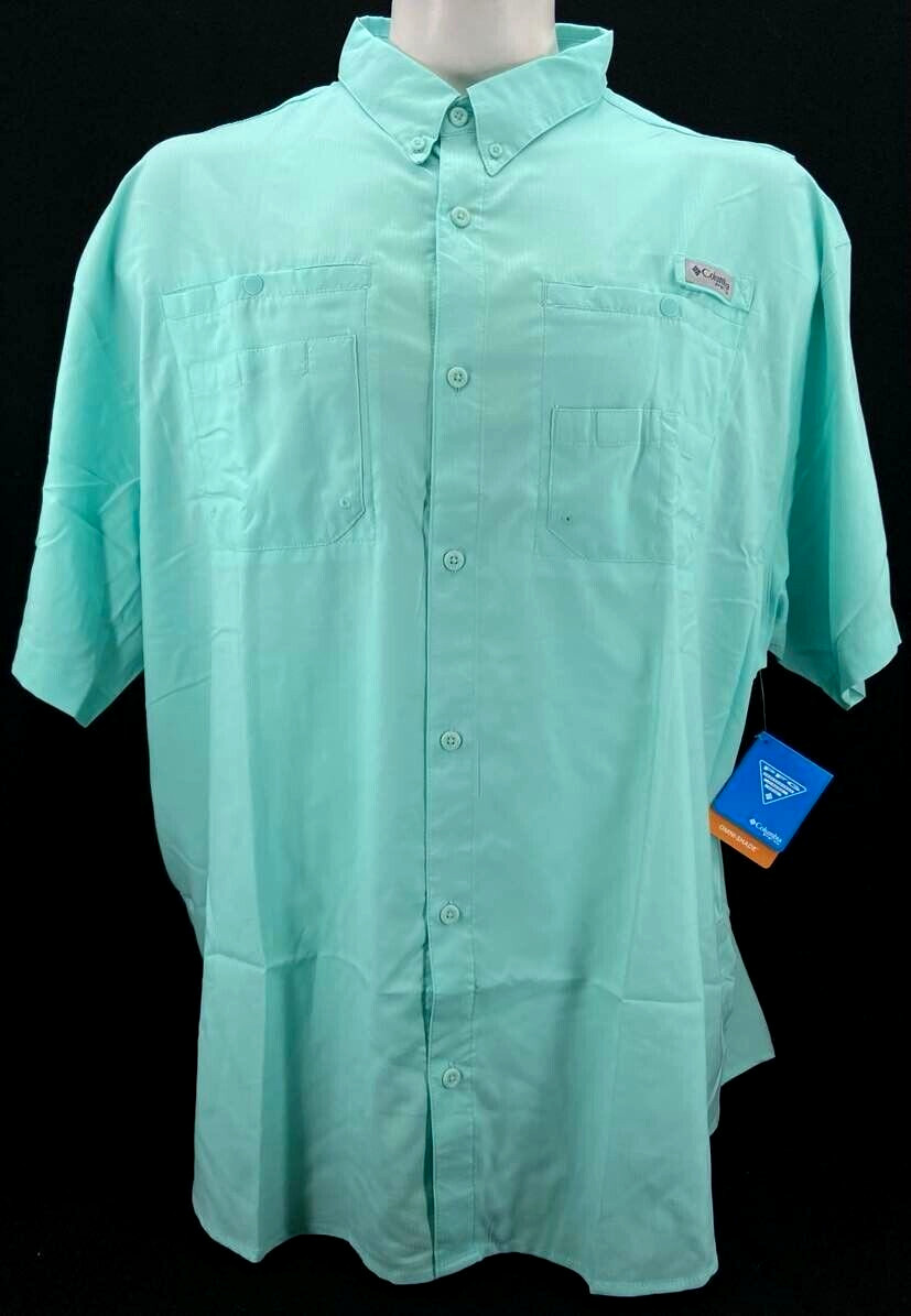 NEW Columbia Tamiami Short Sleeve PFG Gulf Stream Blue Button Up Shirt Men\'s XL