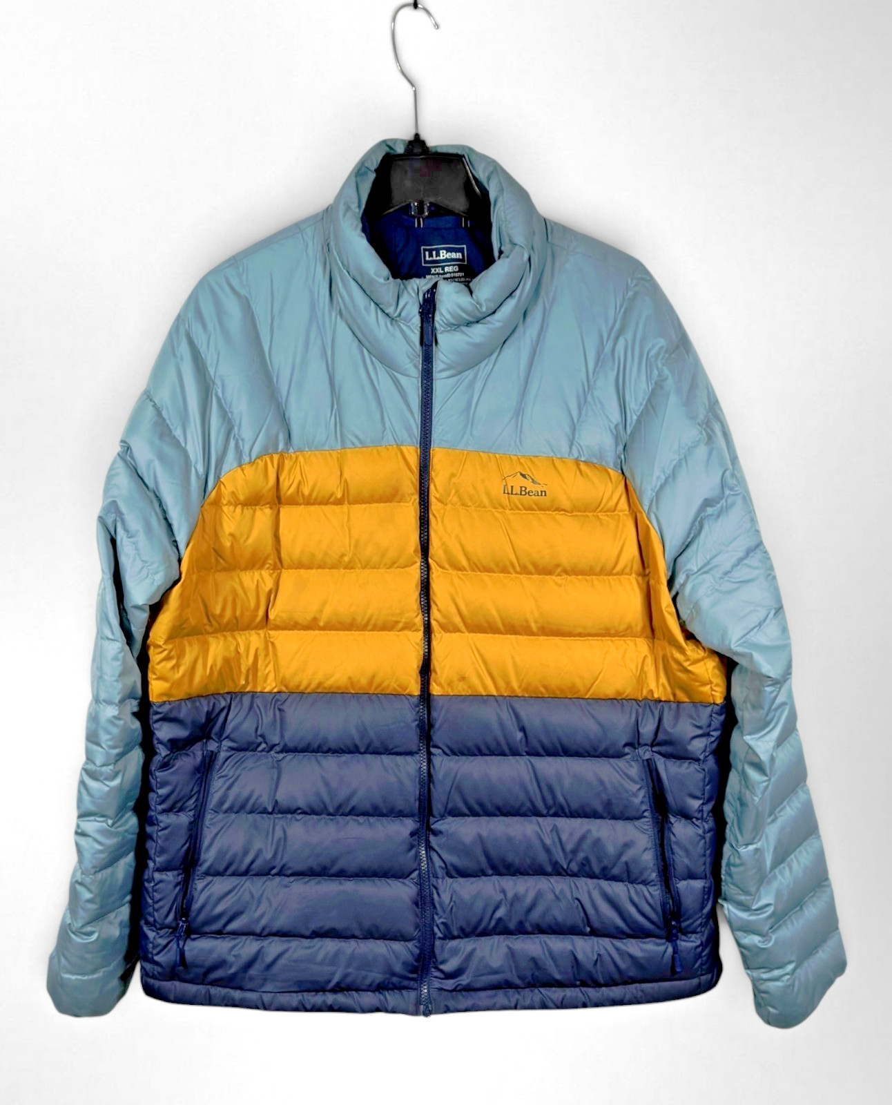 L.L. Bean Men’s Down Hooded Puffer Jacket Full Zip Lightweight Green 2XL