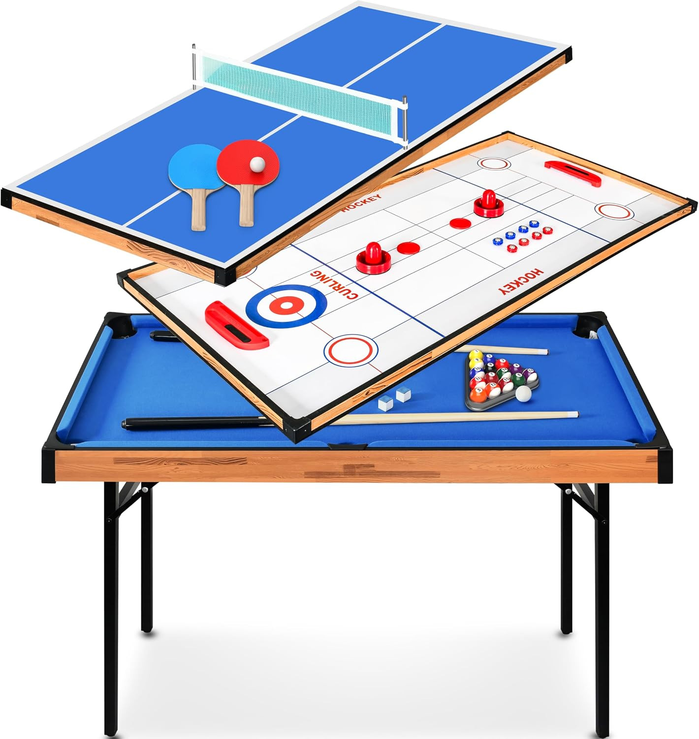 4 in 1 Multi Game Table, 4’X2’ Folding Portable Sports Arcade Games with Accesso