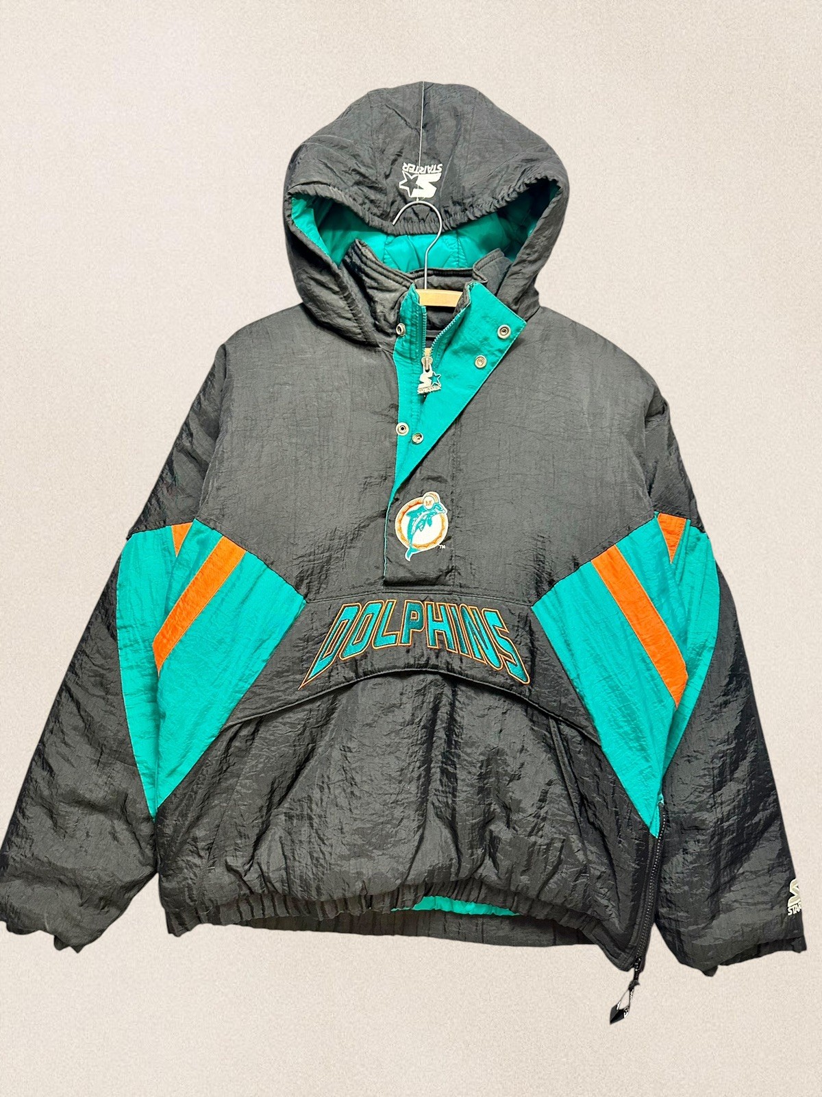 Miami Dolphins Vintage Starter Quarter Zip Puffer Winter Coat Men’s XL NFL