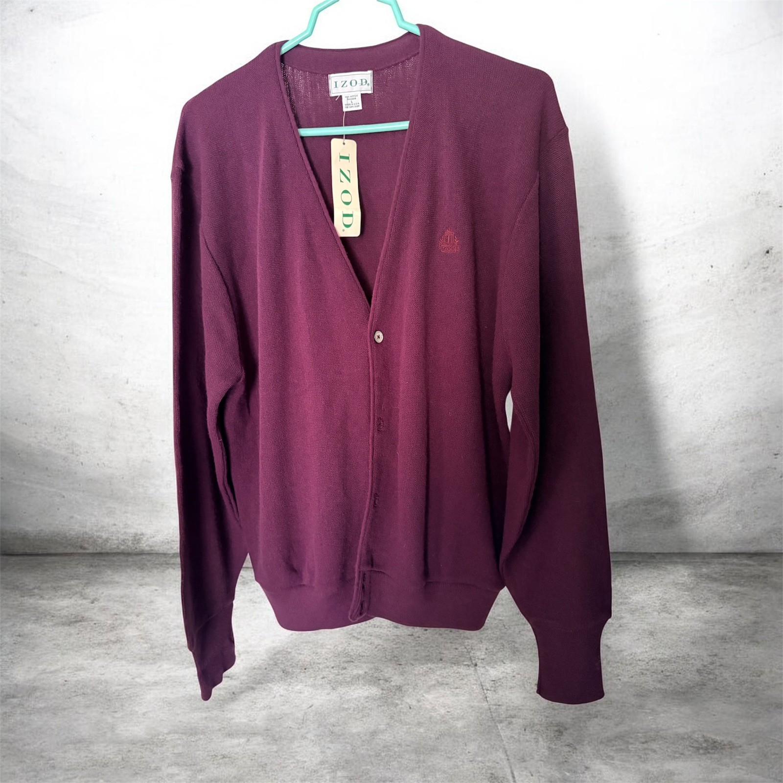 Vintage IZOD Cardigan Plum USA Grandpa Sweater Academia Classic Sz L New