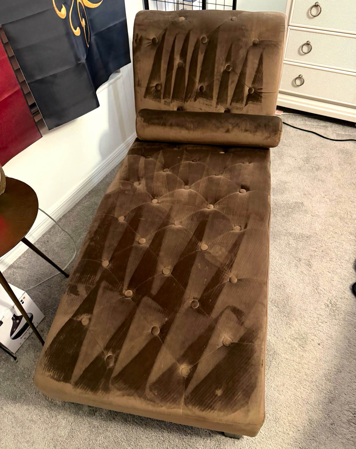 Brown Tufted Upholstered Chaise Lounge Chair, Indoor, 58x24x32 in Brown Tufted Upholstered Chaise Lounge Chair, Indoor, 58x24x32 in