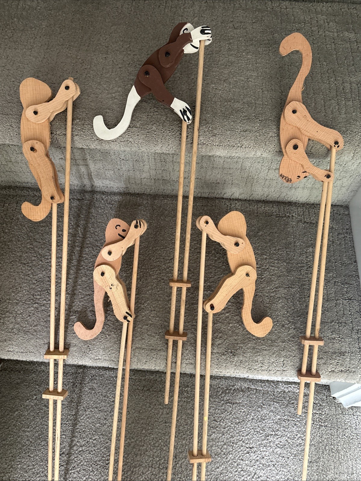 Antique 20s Mechanical Folk Art Wooden Acrobatic Monkey Toy Vintage Kinetic