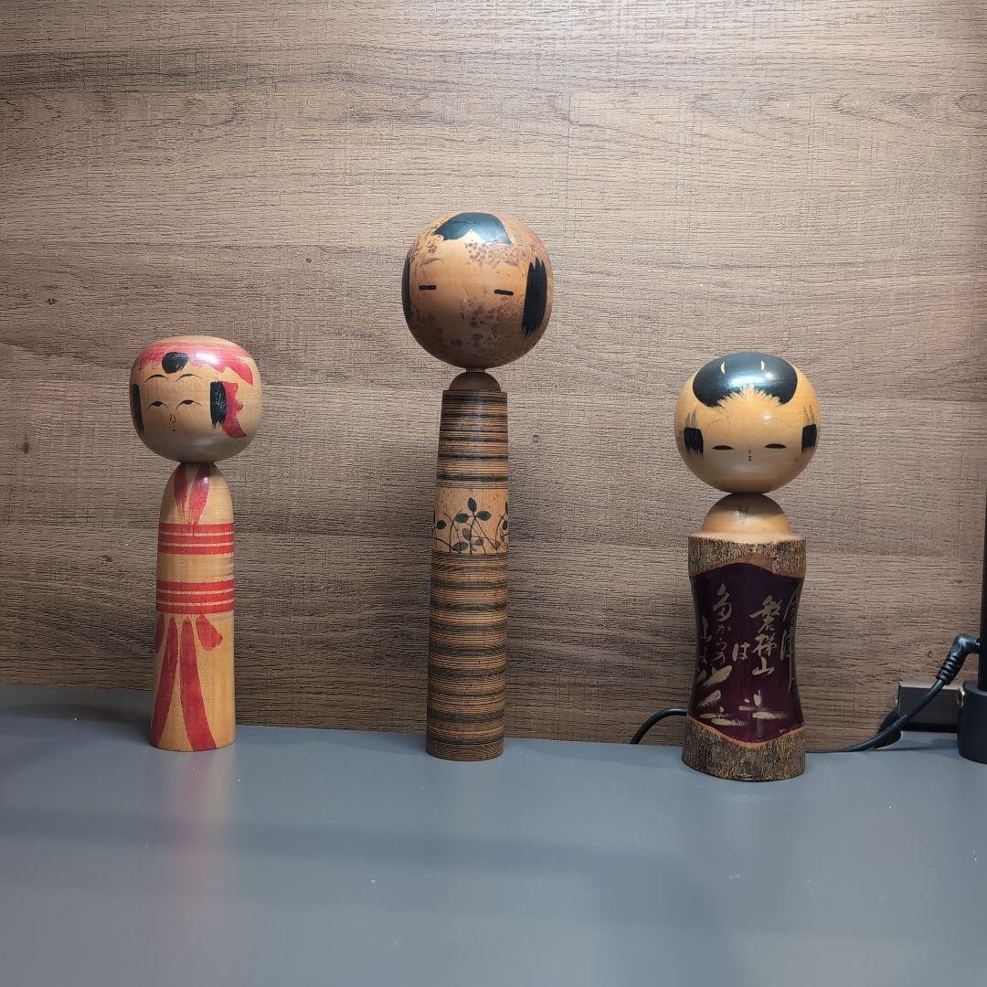Vintage Japanese Kokeshi Doll Set of 3 Hand Painted Signed Collectible 15+