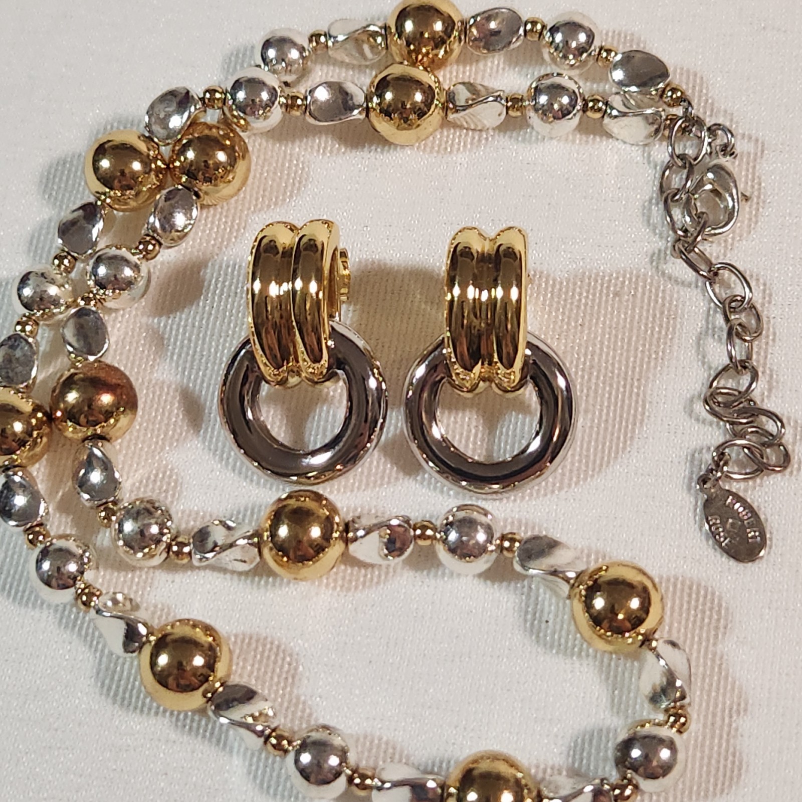 Vintage Robert Rose Two Tone Gold Silver Bead Necklace Earrings Set 16\
