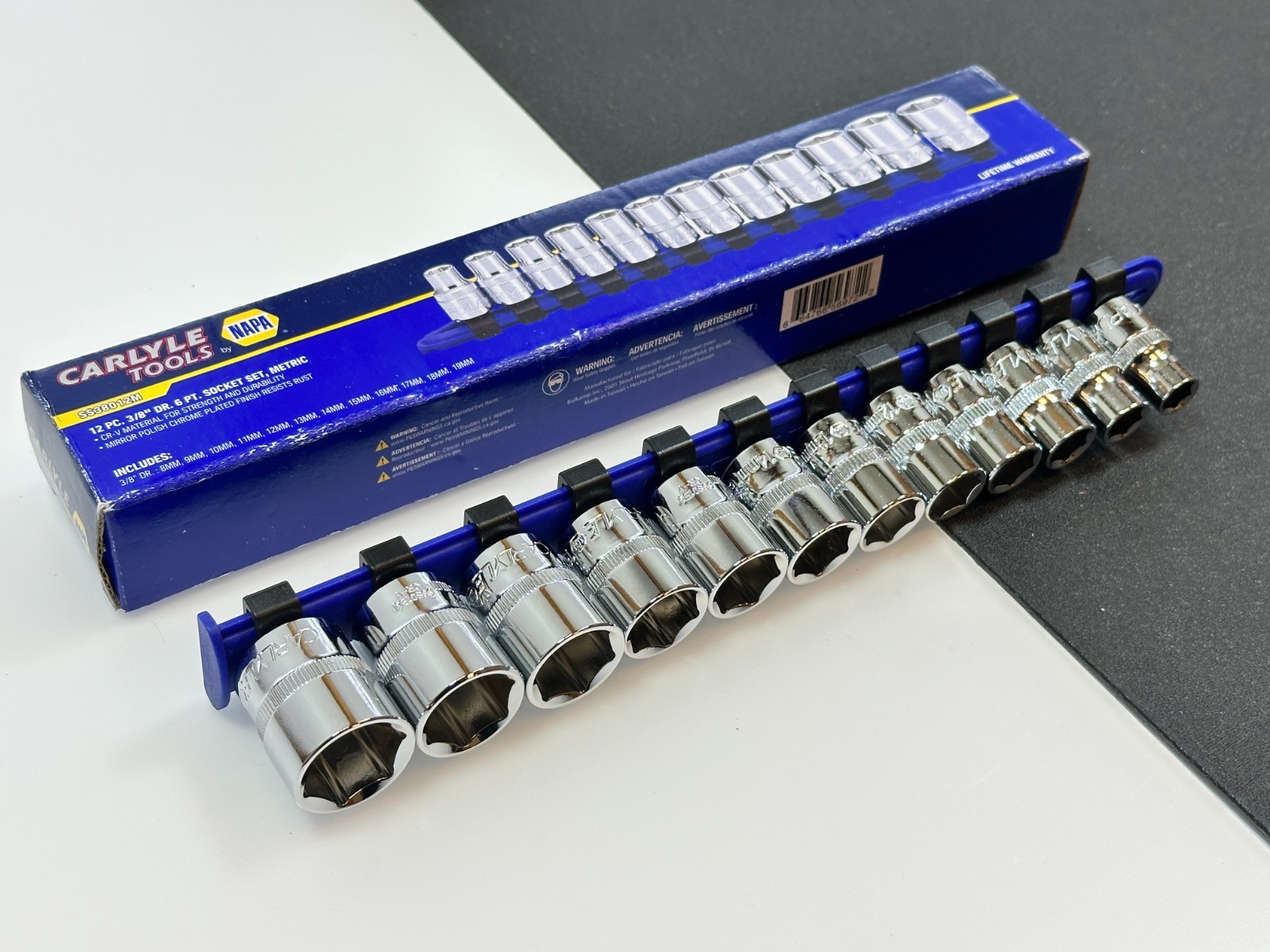 NEW Carlyle Tools NAPA SS38012M Metric 8mm-19mm 12pc 3/8” Drive Socket Set 6 PT. NEW Carlyle Tools NAPA SS38012M Metric 8mm-19mm 12pc 3/8” Drive Socket Set 6 PT.