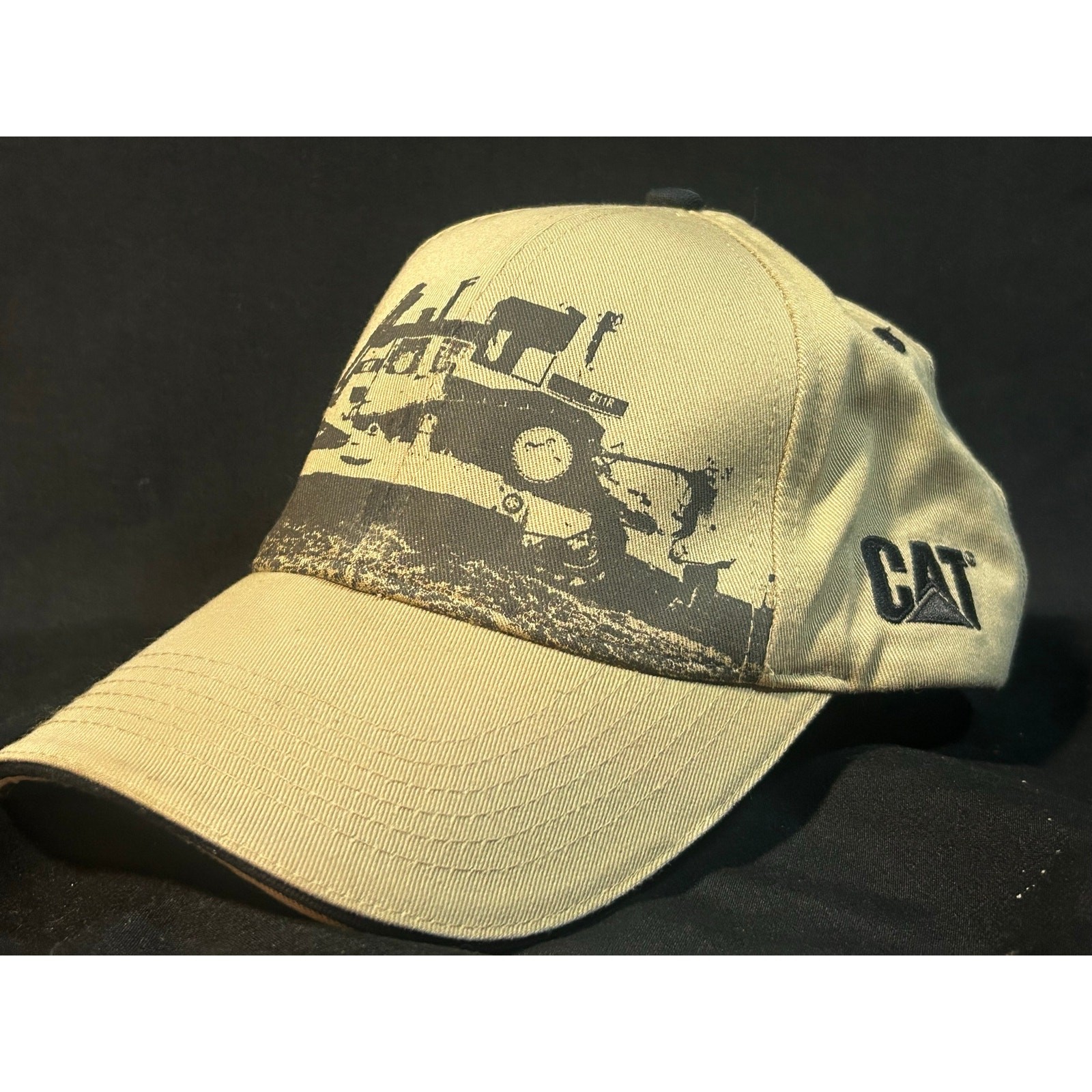 CAT Caterpillar Tractor Equipment Hat Khaki 100% Cotton Strapback Workwear Cap