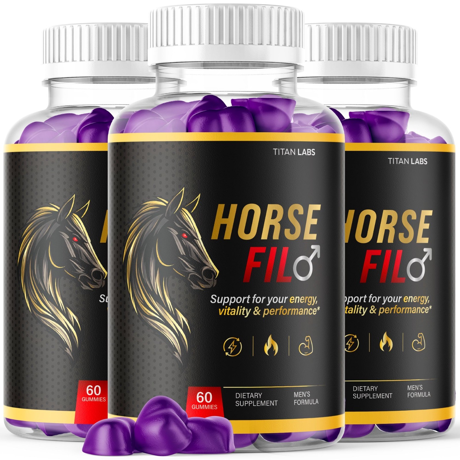 (3 Pack) Horse Fil Gum Advanced Male Health Support Formula HorseFil 180 Gummies