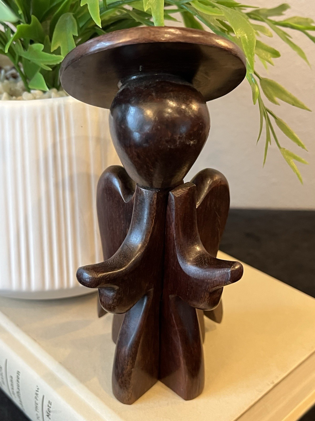 Vintage Wood Puzzle Angel Figurine Interlocking Folk Art MCM Decor 6in