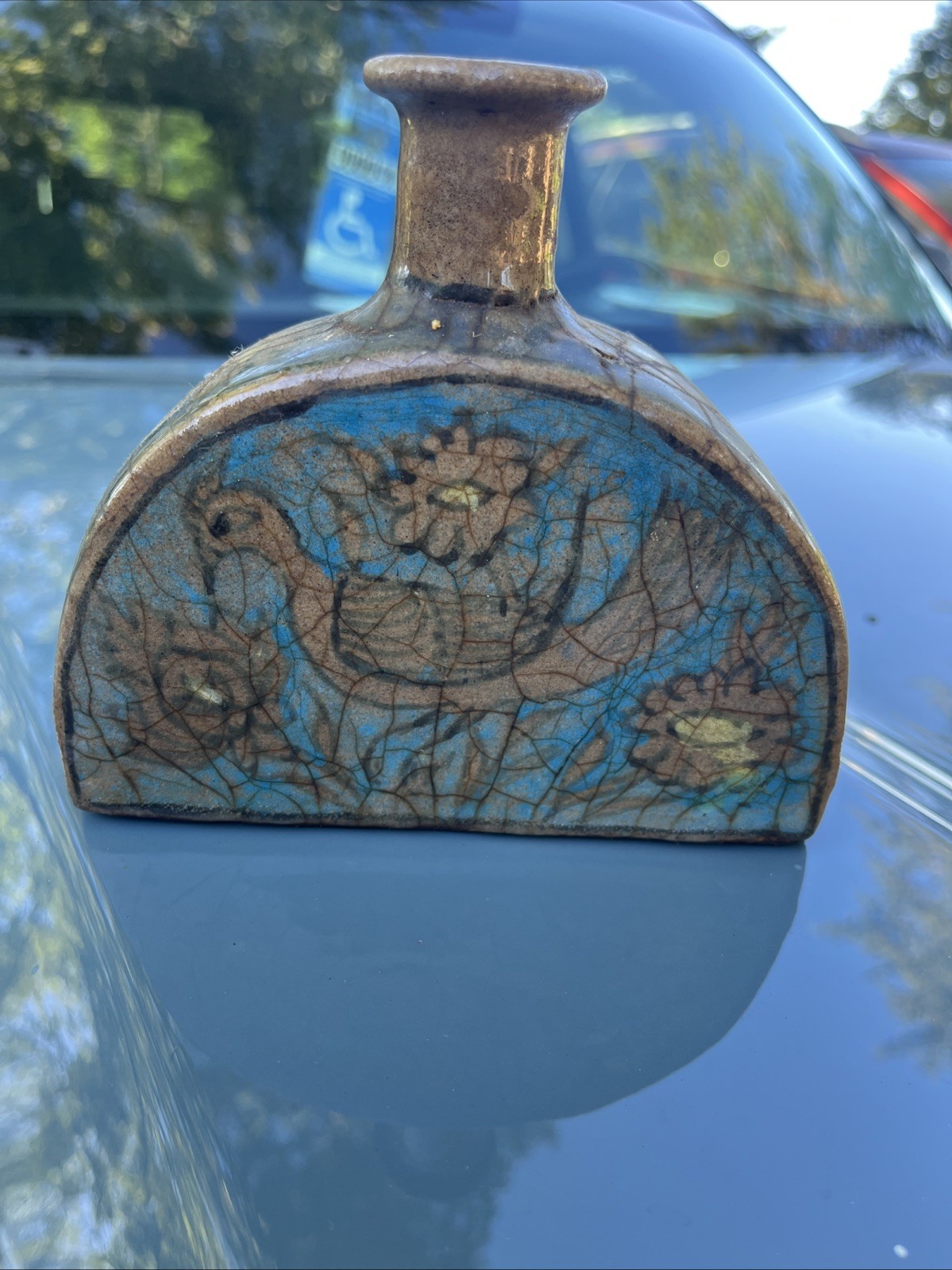 Antique Persian Qajar Period Pottery/Ceramic Bird Flower Motif 19th C