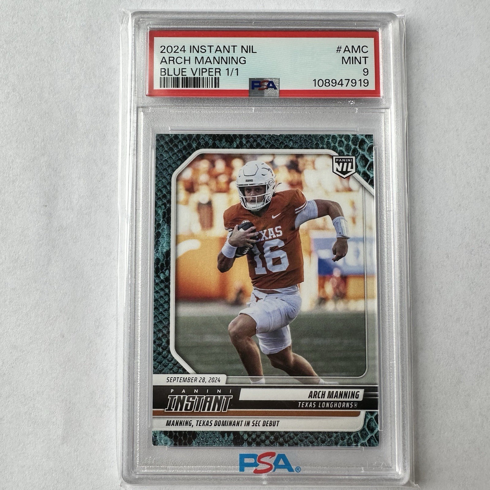 2024 Panini Instant Nil Arch Manning Blue Viper 1/1 #AMC One Of One PSA 9 Mint
