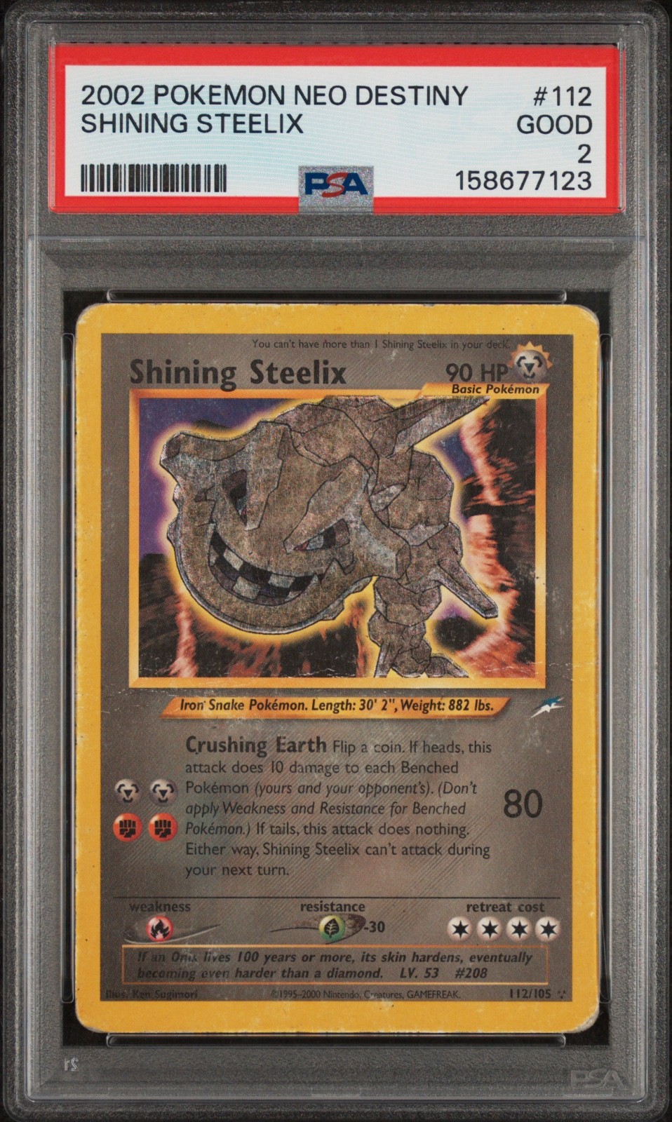 2002 Pokemon Shining Steelix 112/105 Neo Destiny Holo PSA 2 GOOD