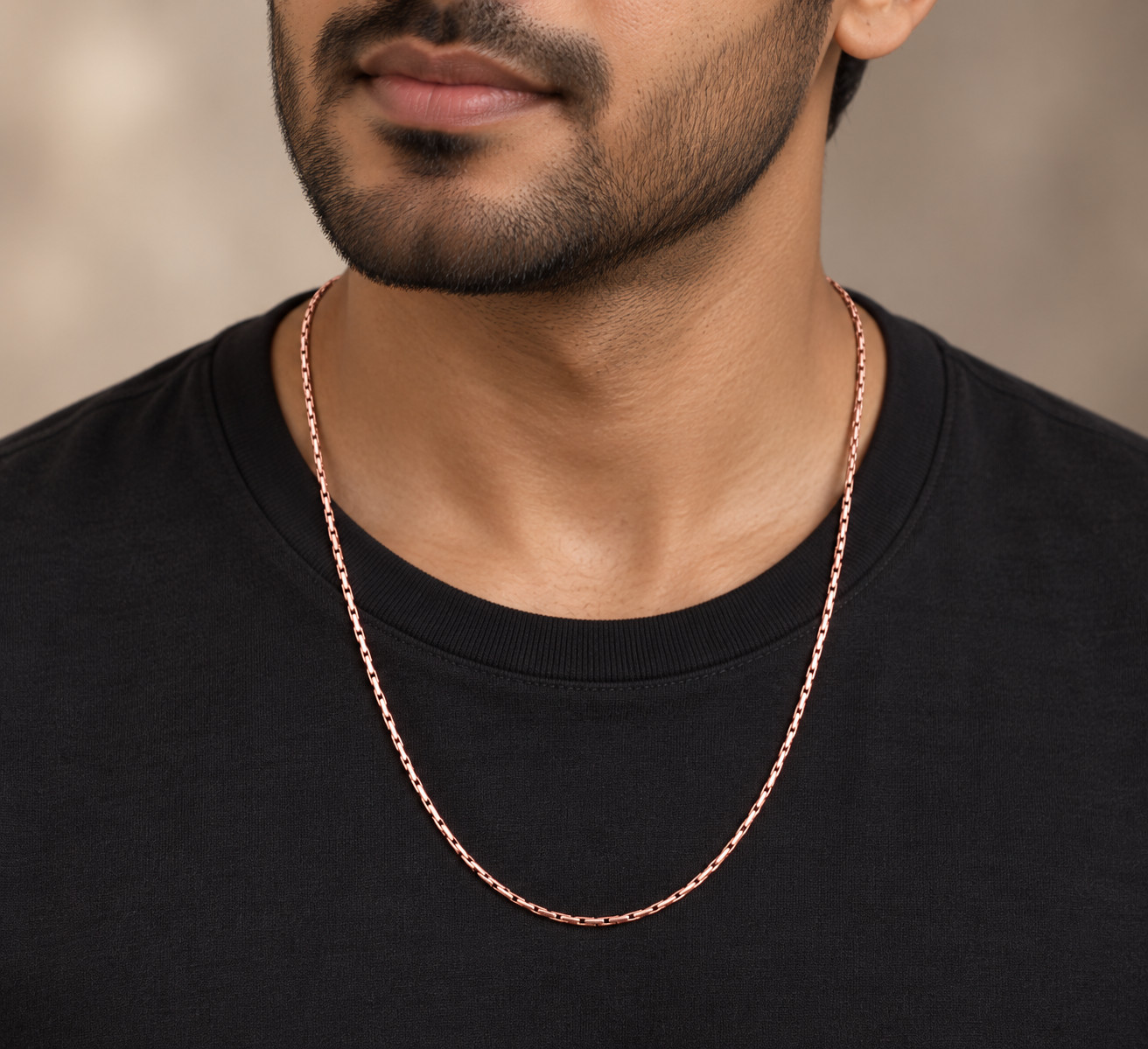 Pure Copper Box Link Chain Necklace Slim Polished Retro Unisex Jewelry Gift Boho