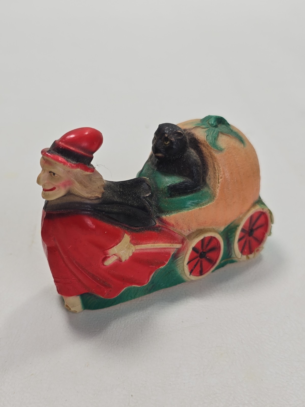 Antique 1920s Halloween Celluloid Witch Pulling Jack-o-Lantern Black Creature