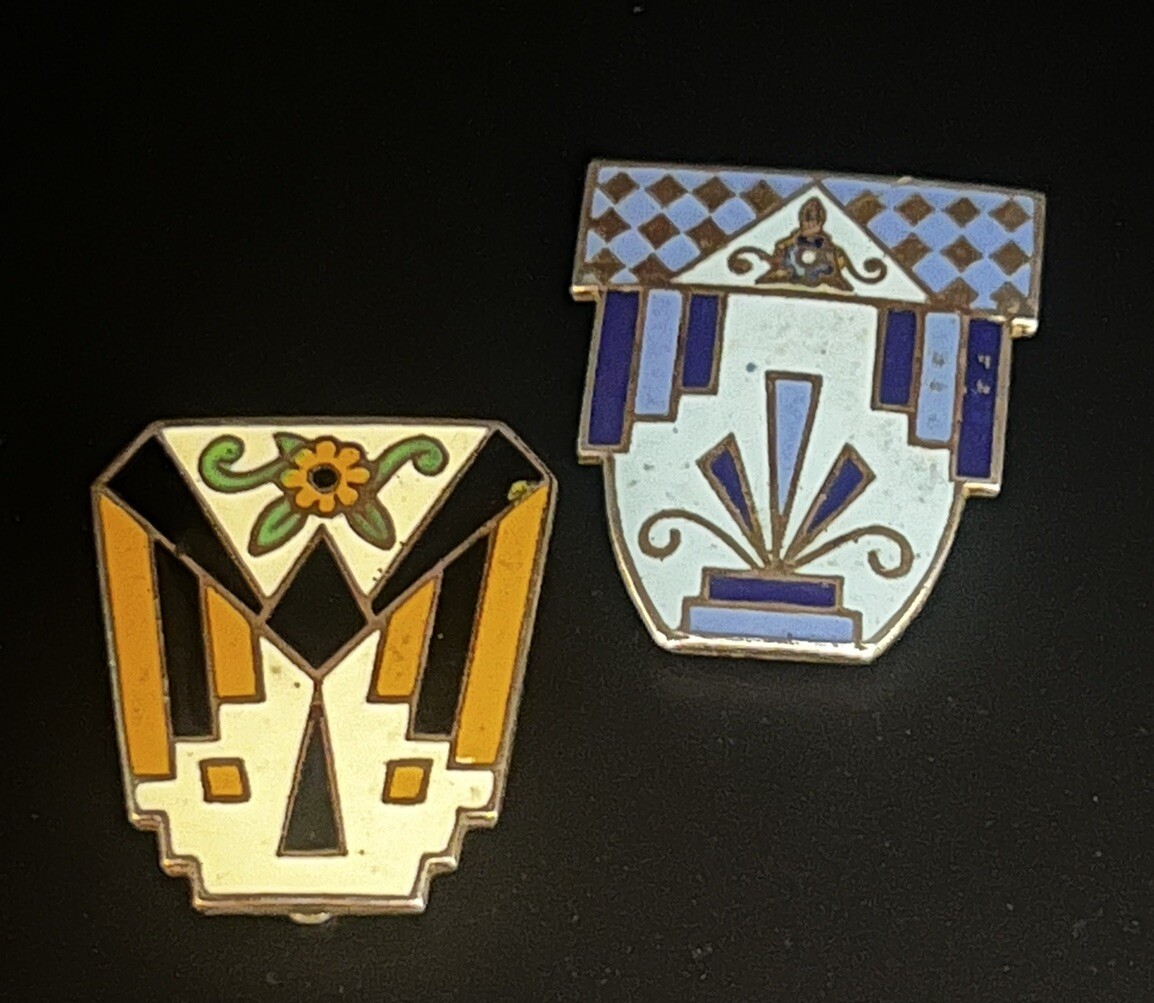 VTG ATQ Art Deco Enamel Dress Fur Shoe Clips Blue Yellow Mismatch Pair