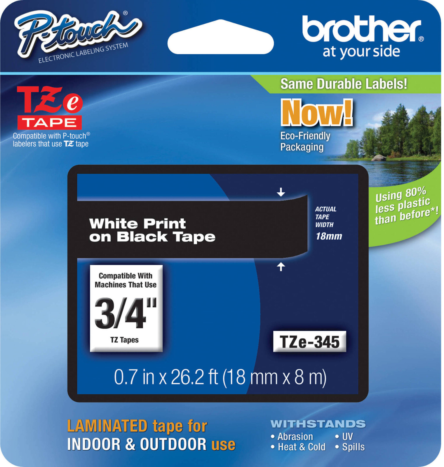 New Genuine Brother P-Touch TZe-345 White on Black Tape