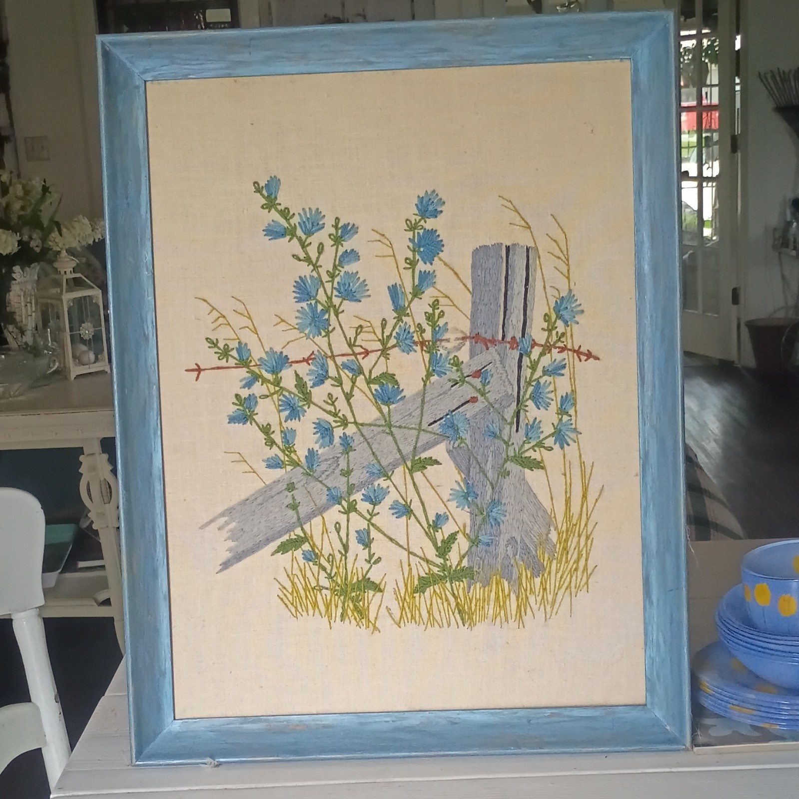 Vintage 1970s Crewel Embroidery Rare AP Artist Proof Factory Sample Framed Vintage 1970s Crewel Embroidery Rare AP Artist Proof Factory Sample Framed