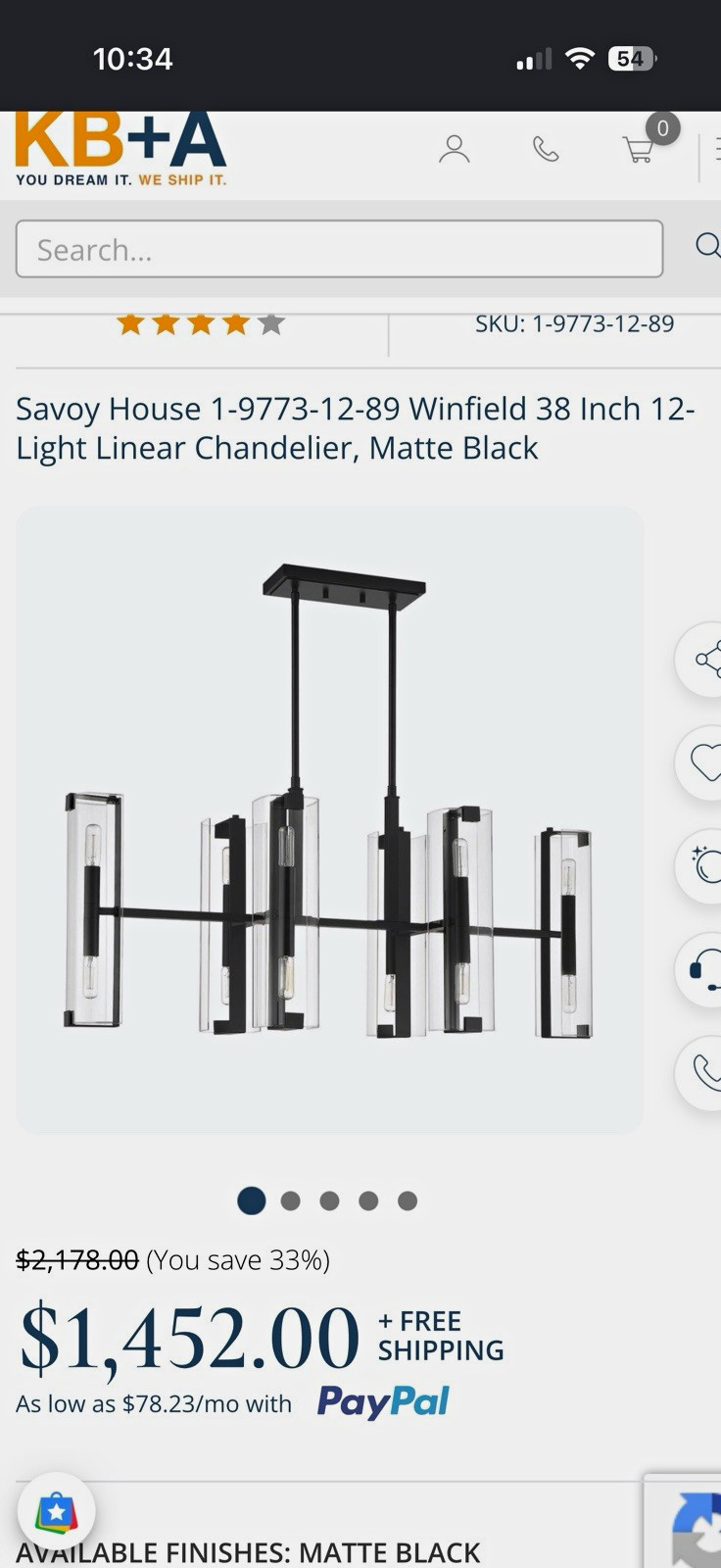 Savoy House Winfield 12-Light Linear Chandelier 38 in Matte Black