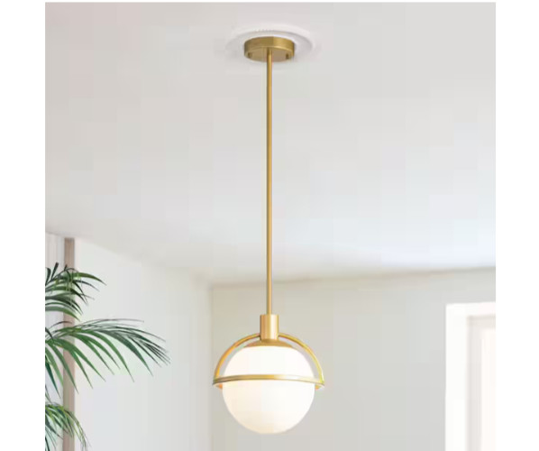 GoYeel 1-Light Gold Modern/Contemporary Globe Opal Glass Hanging Pendant Light GoYeel 1-Light Gold Modern/Contemporary Globe Opal Glass Hanging Pendant Light