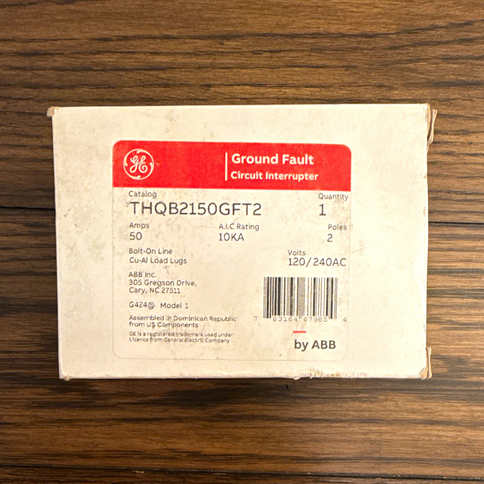 GE THQB2150GFT2 GFI Circuit Breaker 50A 2-Pole Bolt-On 120/240VAC