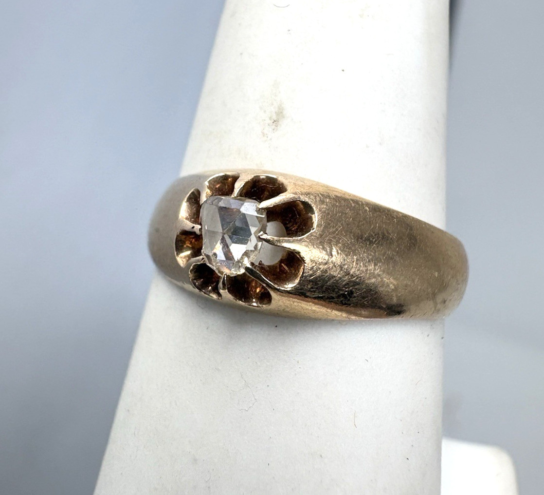 Antique 14K Gold Buttercup .21 Carat Old Mine Cut Diamond Ring Size 7 - 3.57g