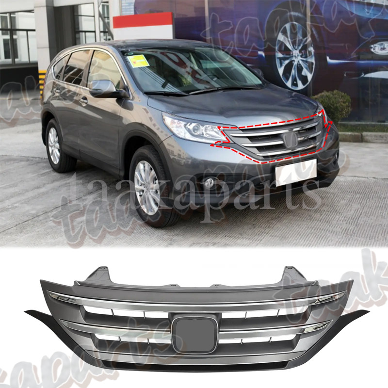 Fits 2012-2014 Honda CRV CR-V Front Bumper Grille Hood Upper Grill w/Chrome Trim