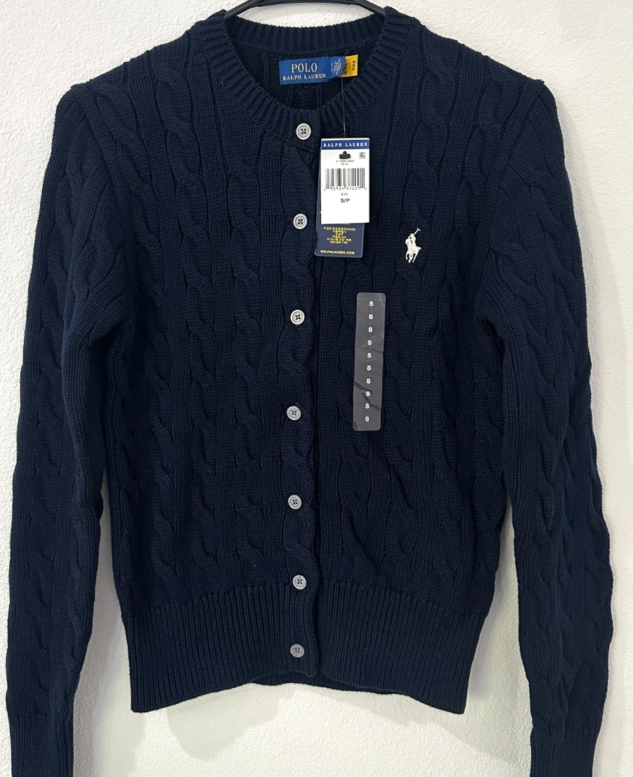 Polo Ralph Lauren Women’s Cable Knit Cardigan Navy S NWT QR Authenticated Polo Ralph Lauren Women’s Cable Knit Cardigan Navy S NWT QR Authenticated