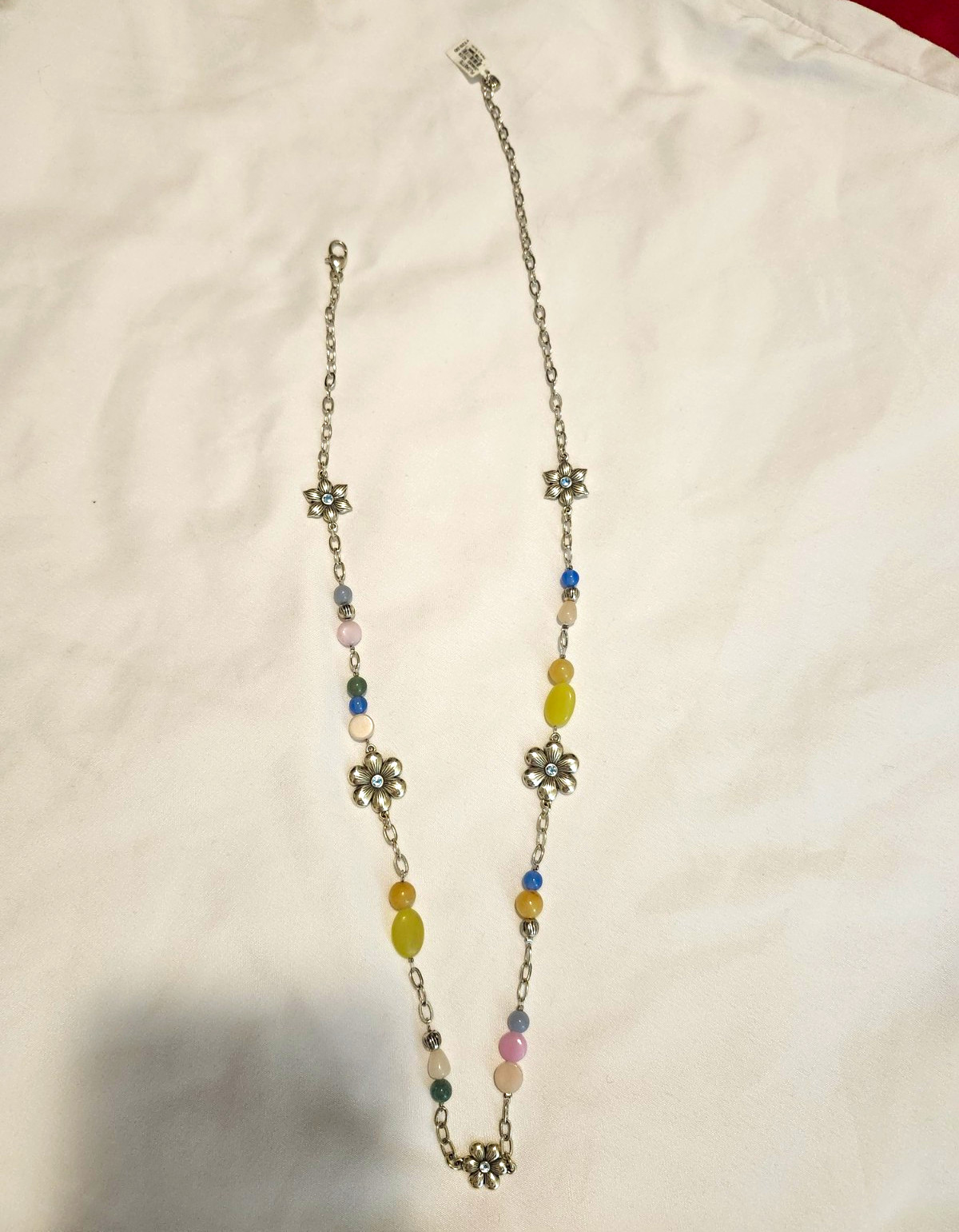NWT Brighton Florette Long Necklace Silver Multicolor Crystal Flower Beads