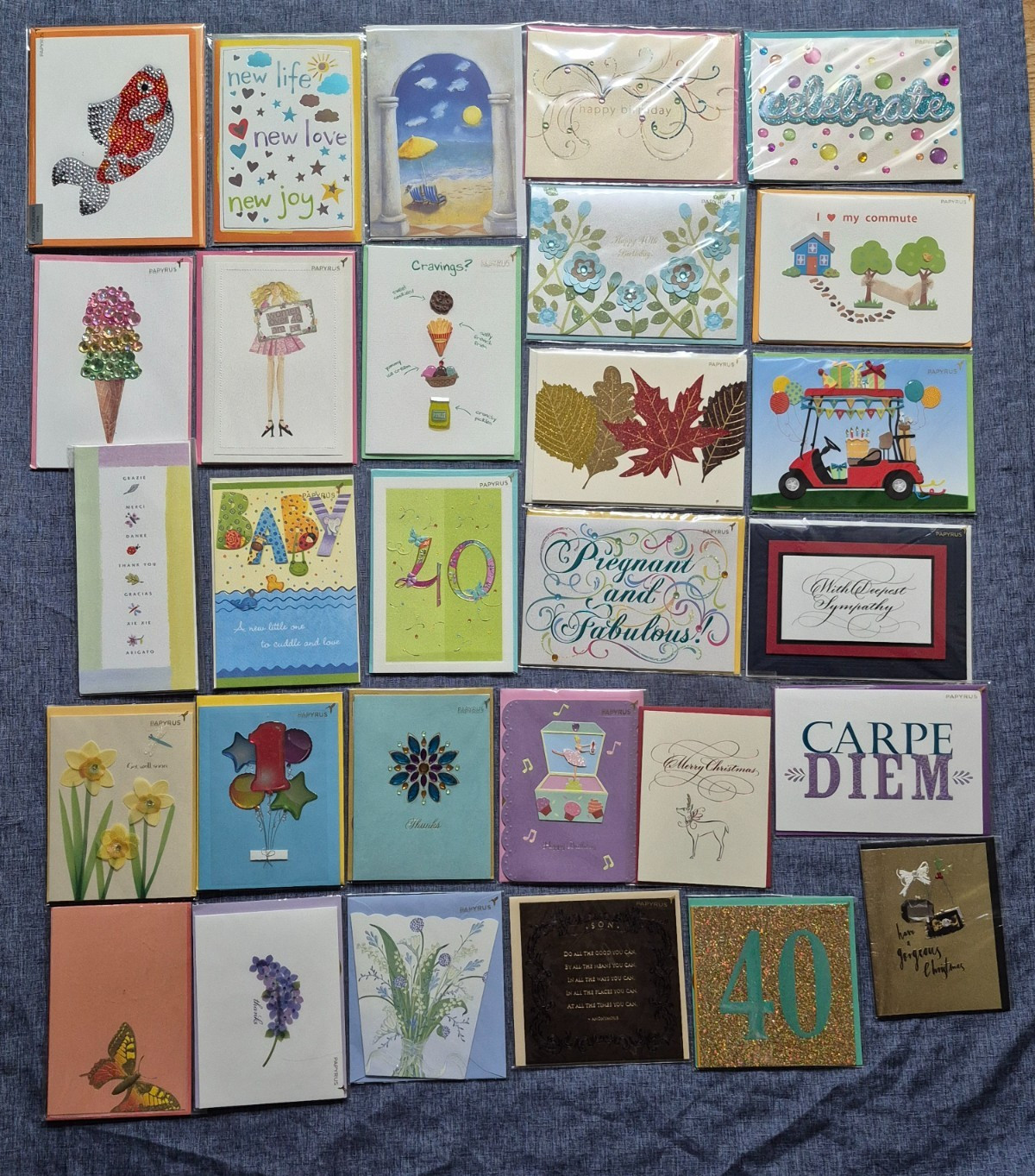 Original Lot of 29 Papyrus greeting cards Beads, Gem, Glitter & Embossed, Unused