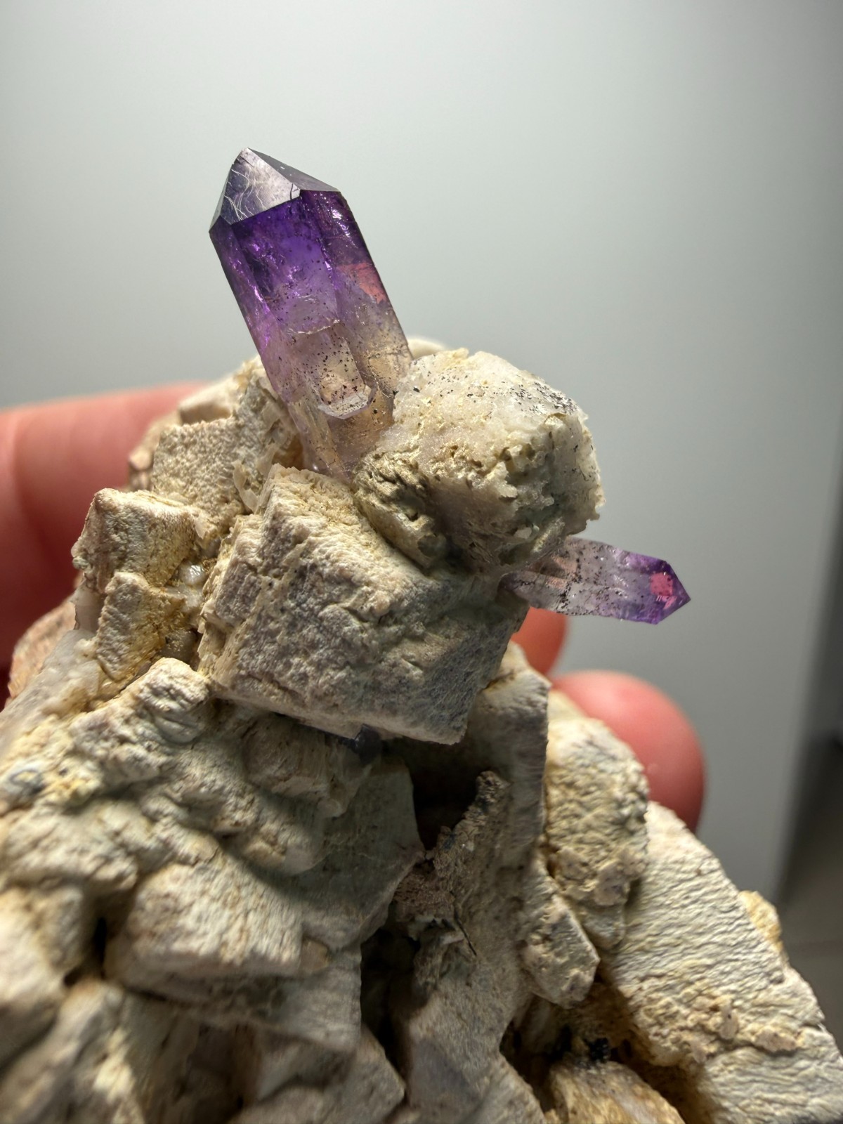 BEAUTIFUL OLD STOCK Amethyst on Feldspar- Brandberg Mts., Namibia- SALE $34 BEAUTIFUL OLD STOCK Amethyst on Feldspar- Brandberg Mts., Namibia- SALE $34