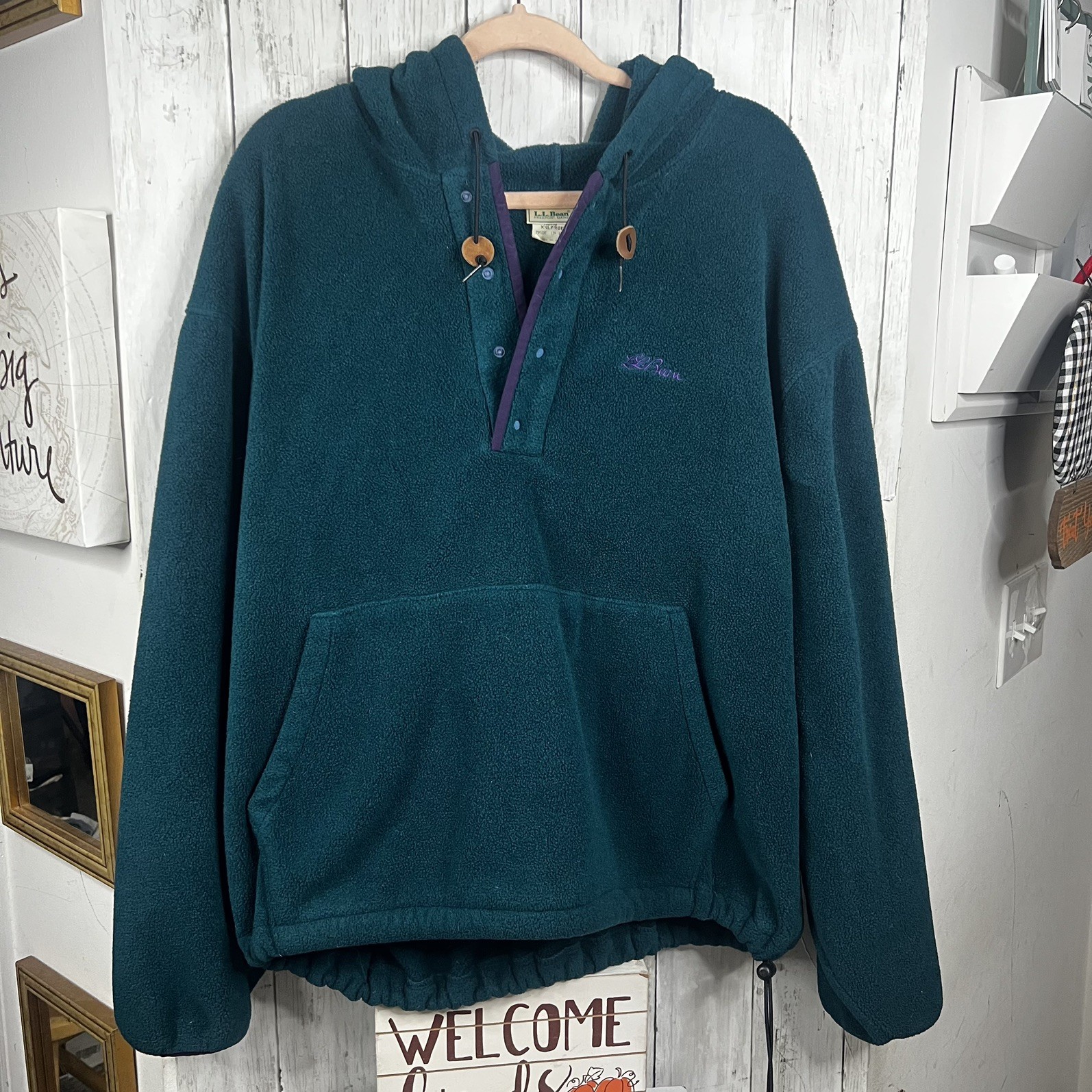Vintage 90s LL Bean Snap Fleece Pullover Cursive Script Teal Purple XXL Gorpcore