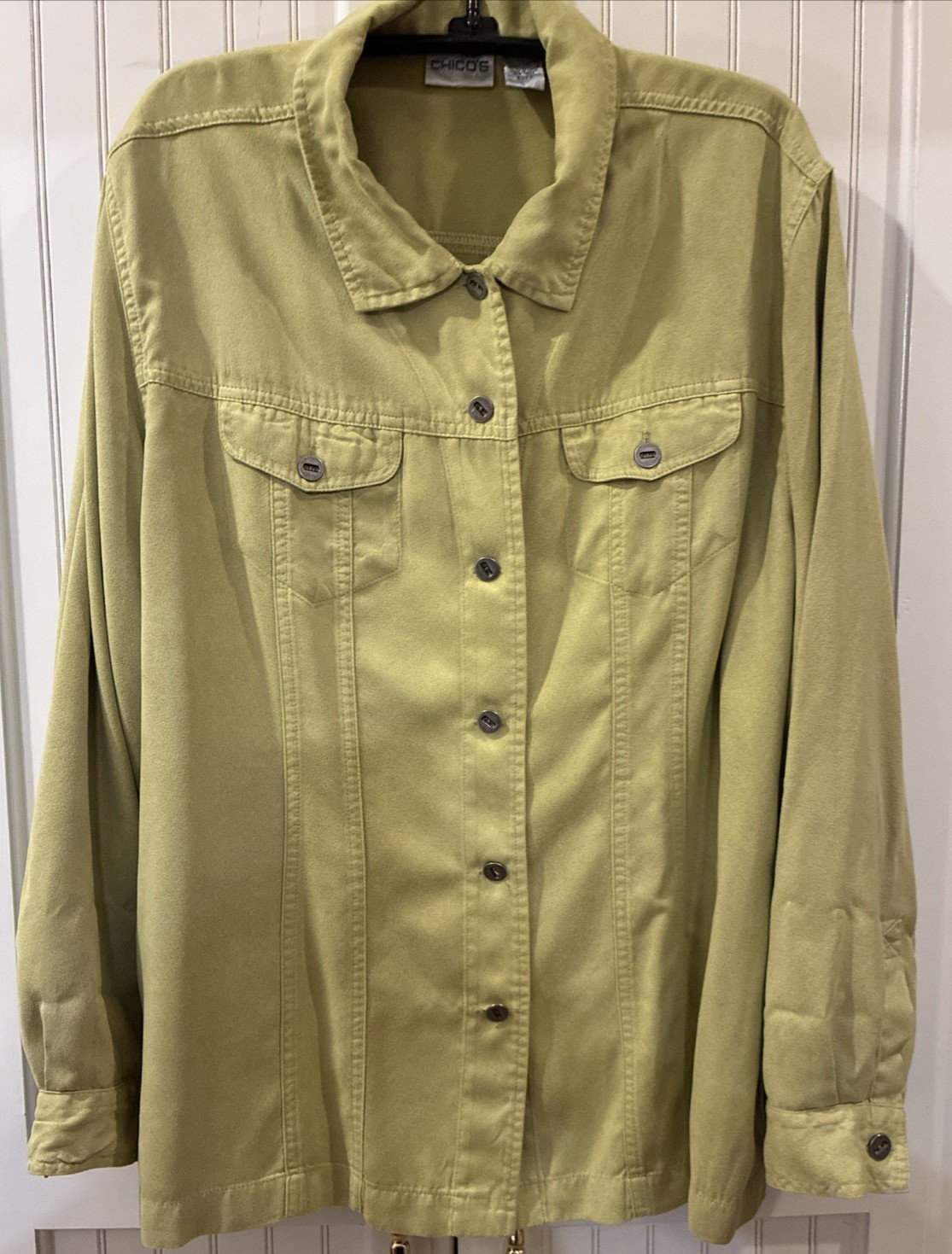 Chico\'s Chartreuse Lightweight Faux Suede Jacket/Shacket Size 3