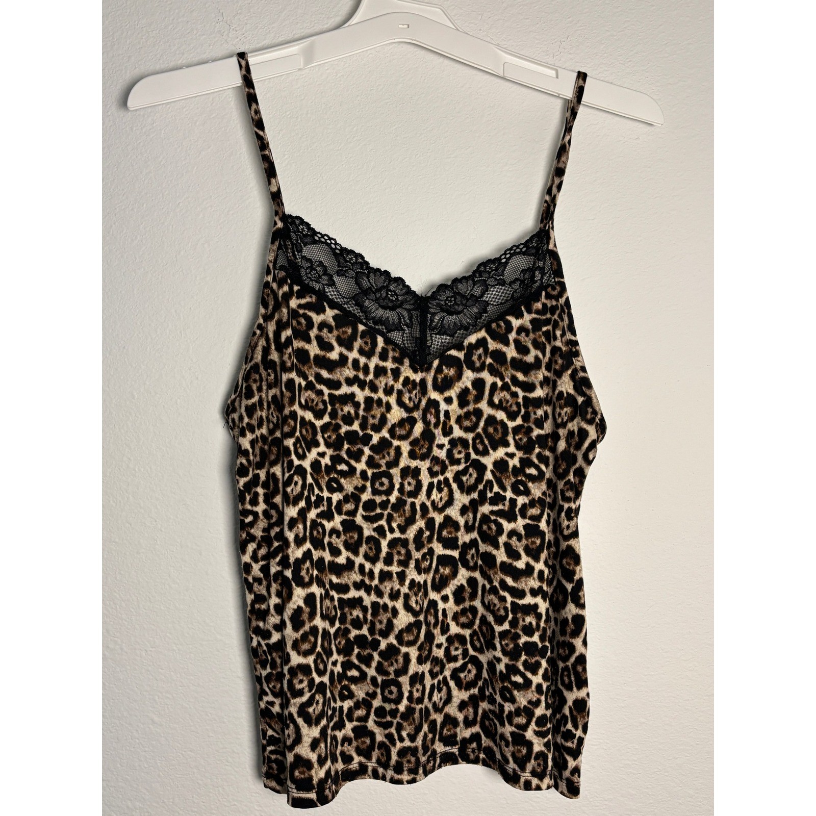 Joyspun Dreamy Soft Leopard Print Lace Trim Camisole Top Small S 4-6 Joyspun Dreamy Soft Leopard Print Lace Trim Camisole Top Small S 4-6