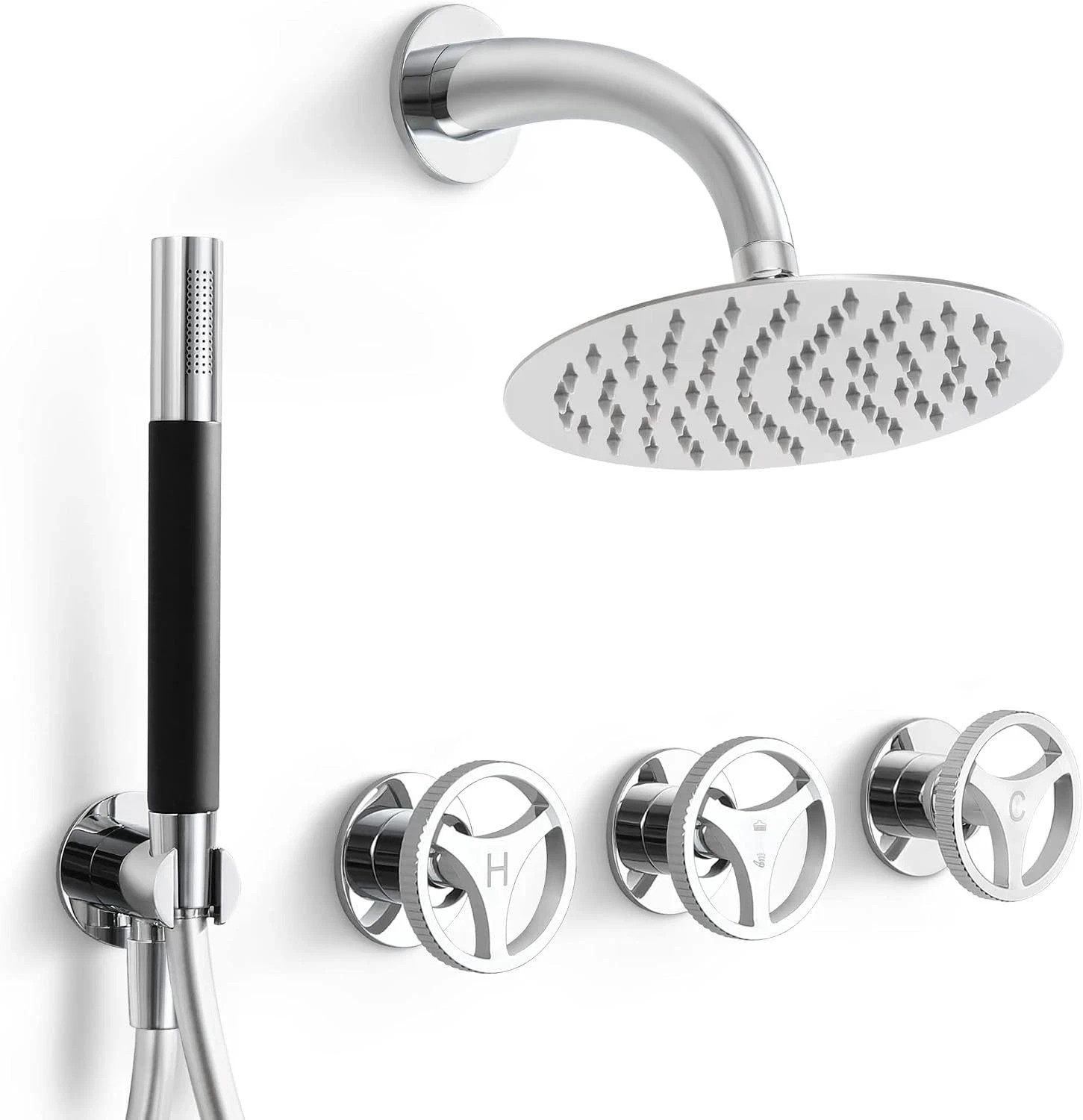 SKOWLL 3 Handle Shower Faucets Set, Polished Chrome Banthroom Shower Sysren w... SKOWLL 3 Handle Shower Faucets Set, Polished Chrome Banthroom Shower Sysren w...