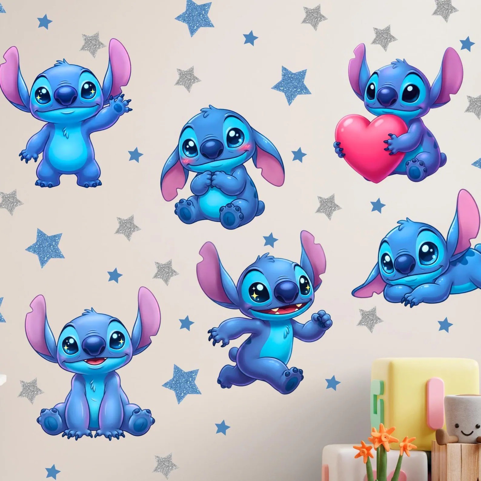 Stitch Wall Stickers Wall Decals Cute Blue Alien Heart Peel and Stick