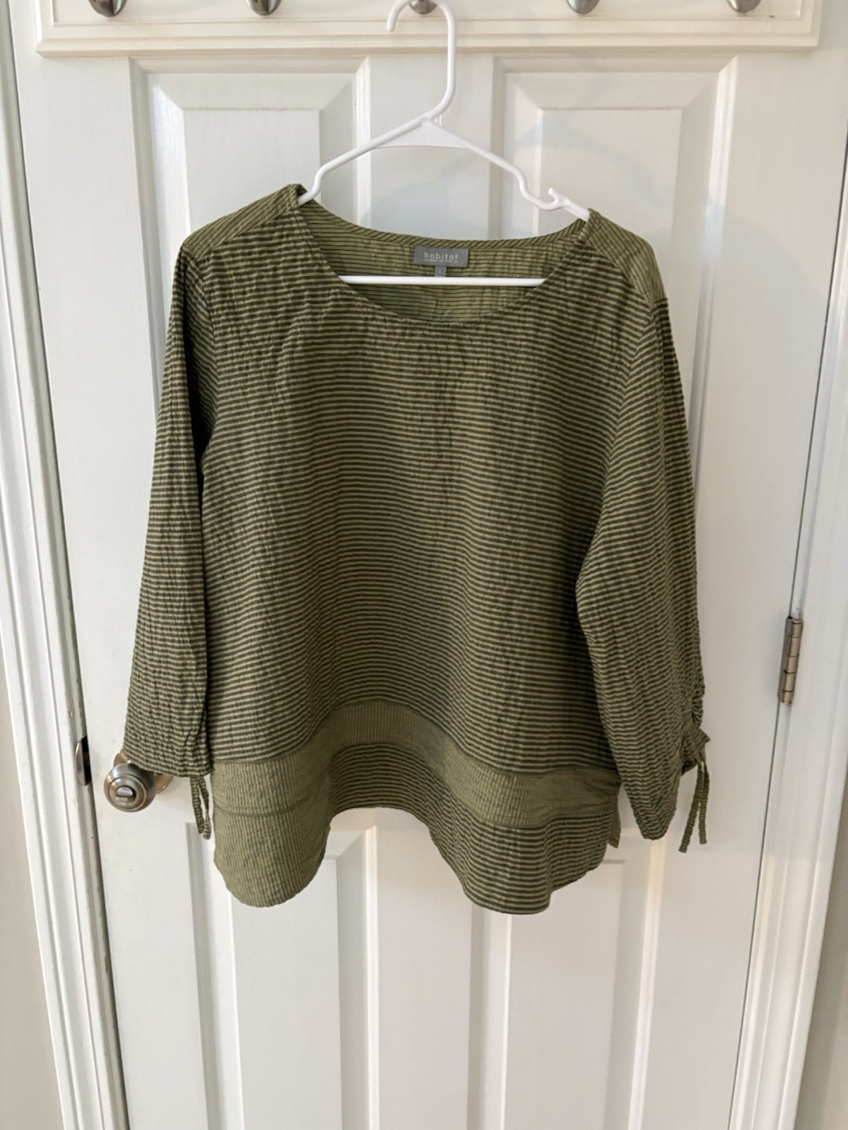 Habitat Large Green Blouse Striped Top Wearable Art To Wear Textured Lagenlook Habitat Large Green Blouse Striped Top Wearable Art To Wear Textured Lagenlook