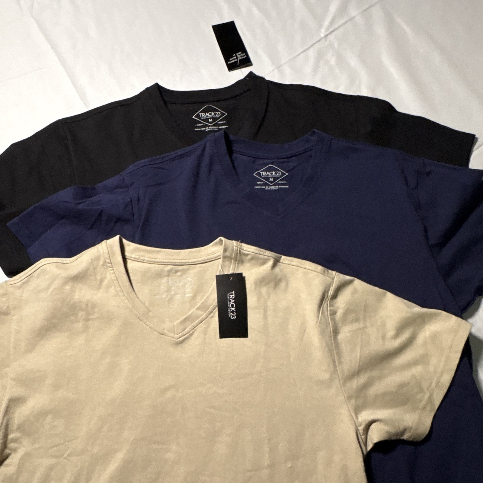 Track 23 Men’s Black Blue Beige Solid V-Neck Short Sleeve Tee Regular M