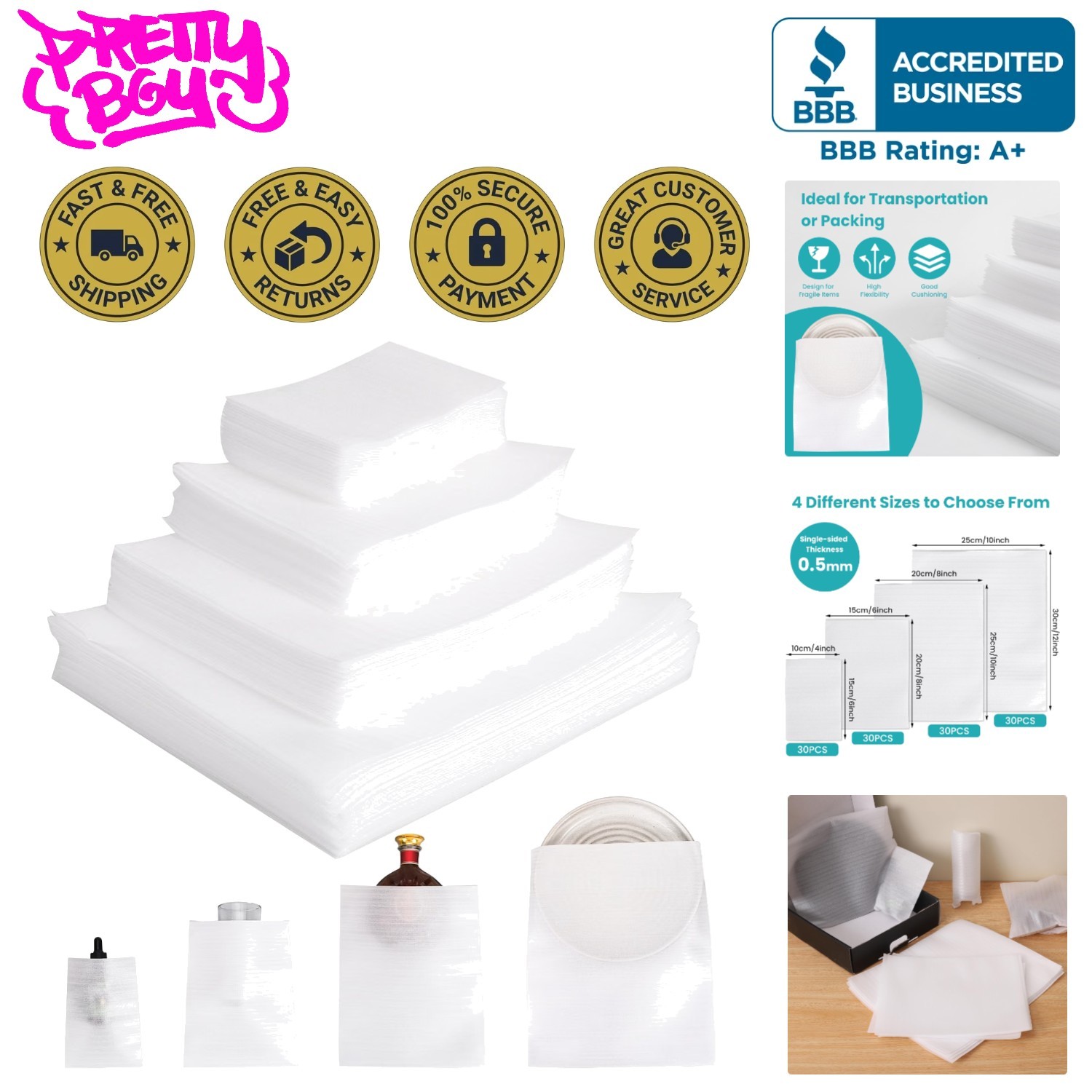 120Pack Cushion Foam Pouches,Foam Wrap Pouches,4 Sizes Foam Packing Pouches f 120Pack Cushion Foam Pouches,Foam Wrap Pouches,4 Sizes Foam Packing Pouches f