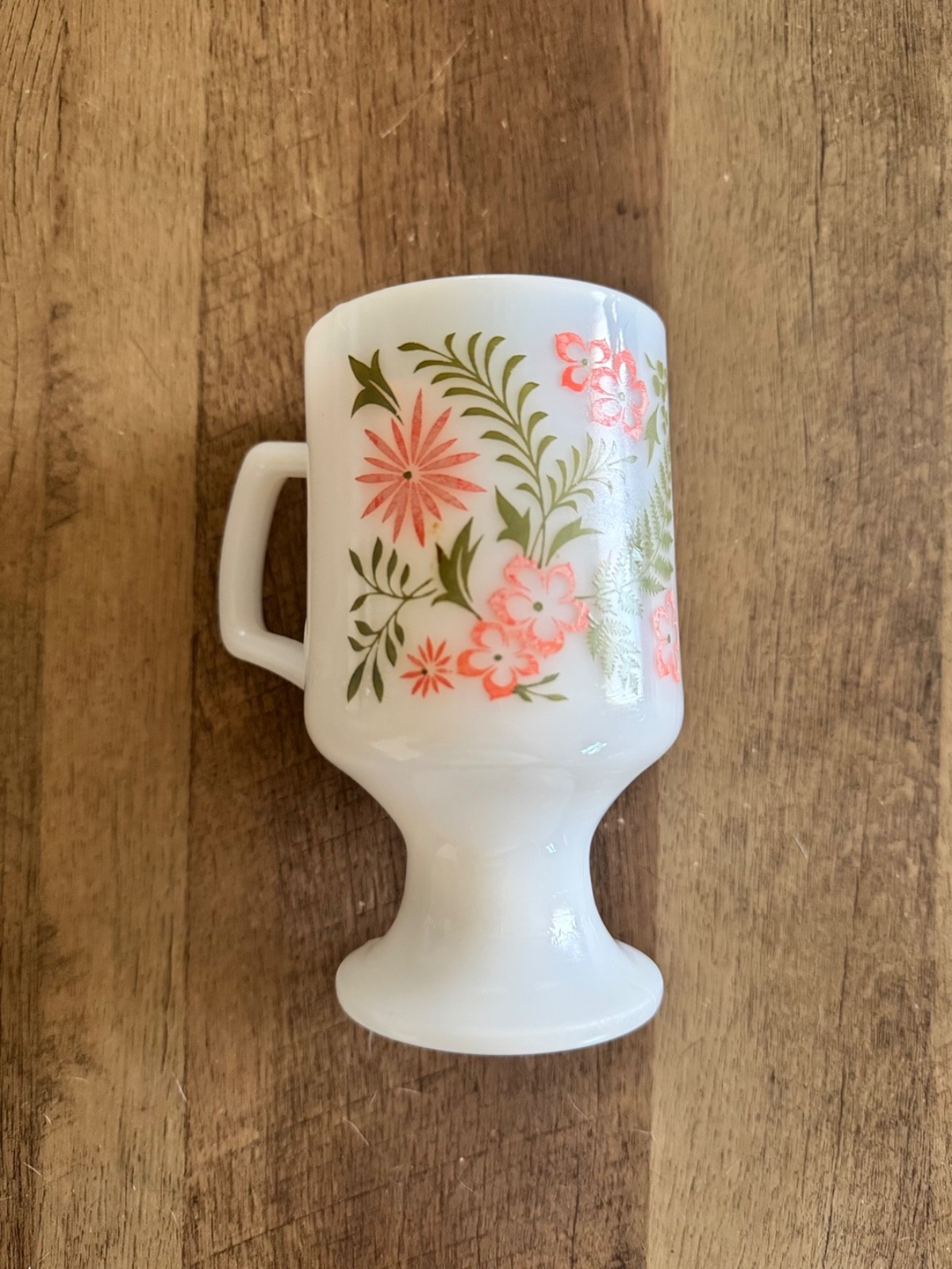 Vintage 60s Milk Glass Pedestal Mug with Pink Floral Design Retro Flowers Vintage 60s Milk Glass Pedestal Mug with Pink Floral Design Retro Flowers