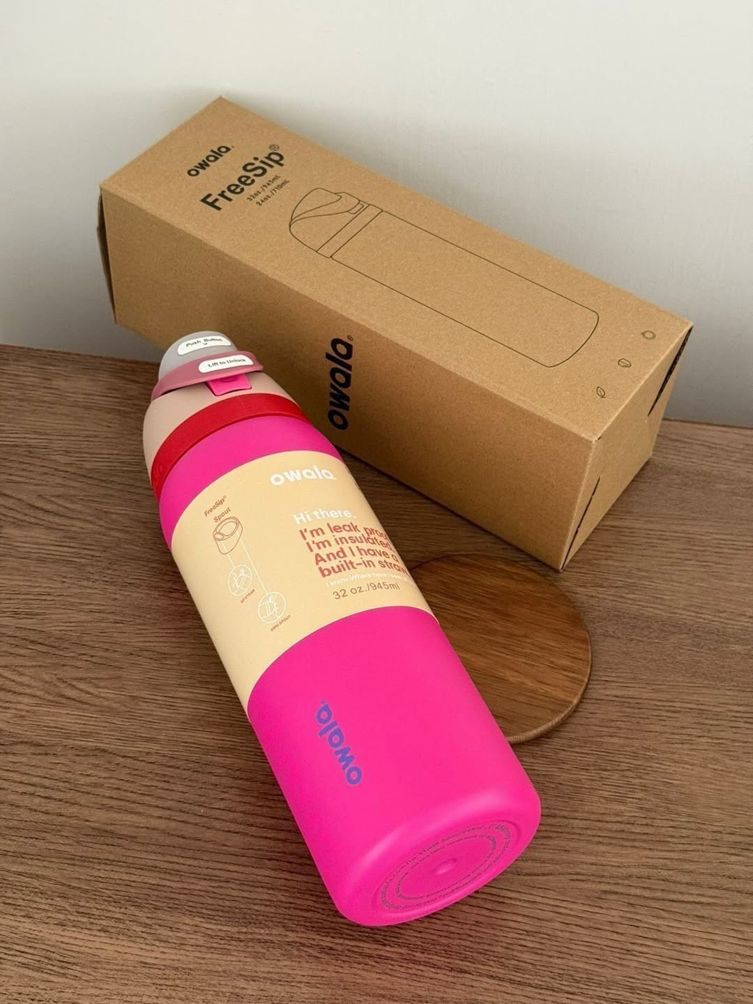 ON SALE Owala 32oz FreeSip Water Bottle Pink Can You See Me Stainless Steel NIB