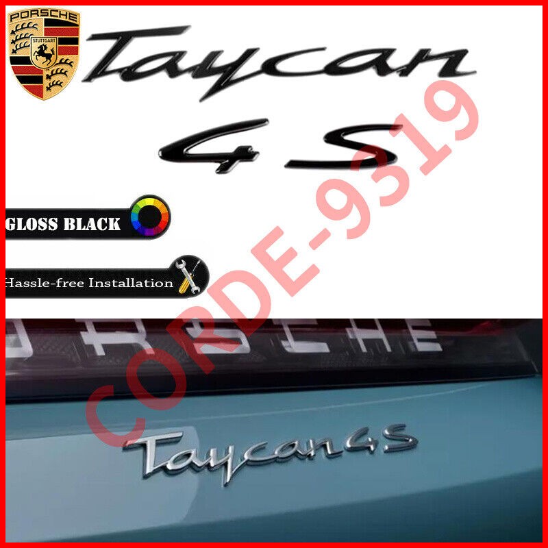 Gloss Black Porsche Taycan 4 S Letters Rear Badge Emblem Set Look Deck lid OEM
