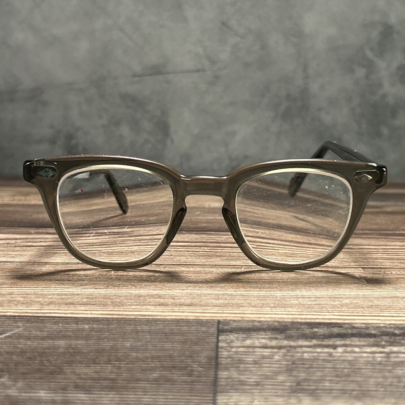 Vtg 1950s-1960s USS Military GI Eyegralsses Frames Smoke Gray Clear 46mm 22mm